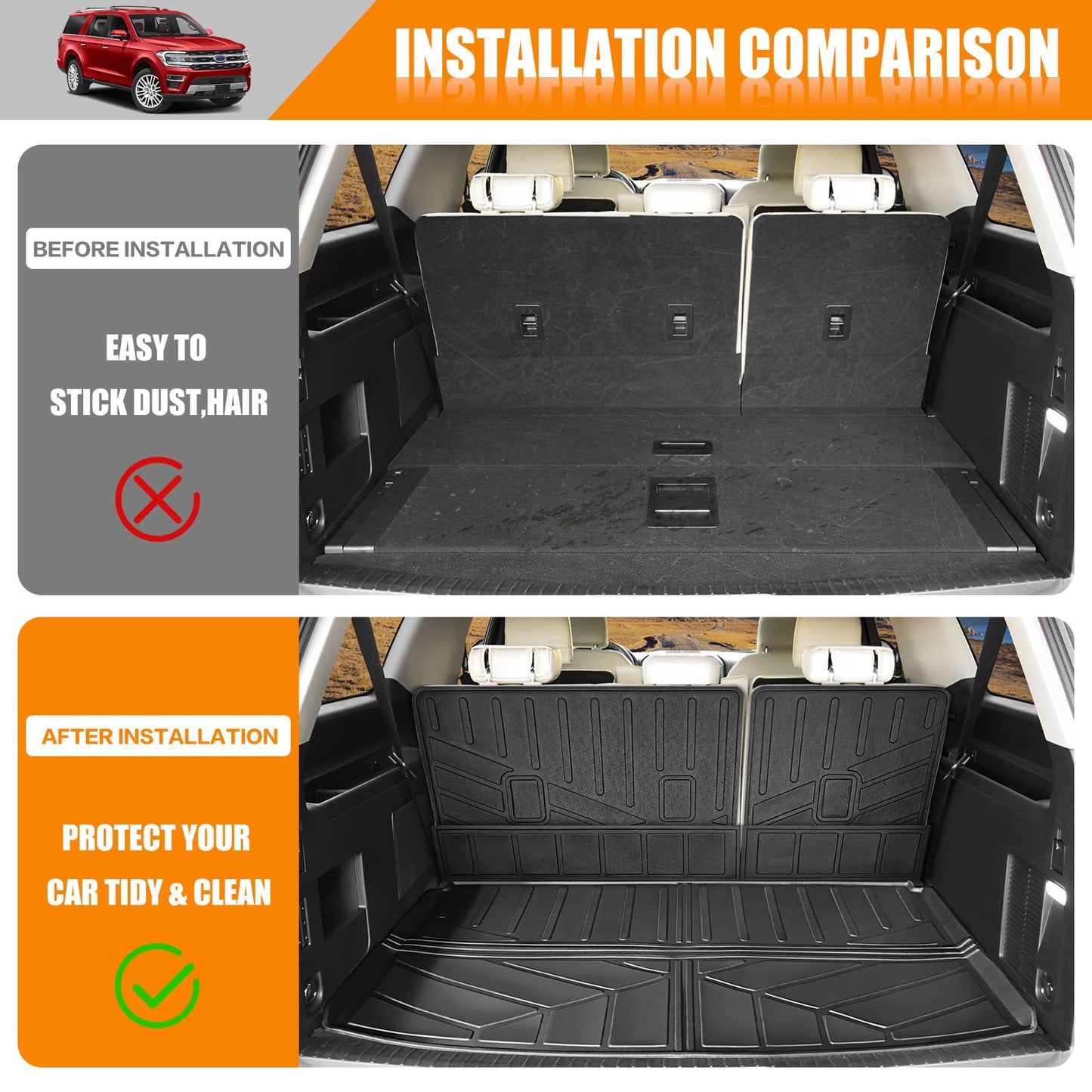 HUYINPJ Cargo Mat Compatible with 2018-2024 Ford Expedition Max/Lincoln Navigator L Cargo Liner Seatback Protector for Expedition Max/Navigator L Accessories(18-24 Expedition Max/Navigator L)