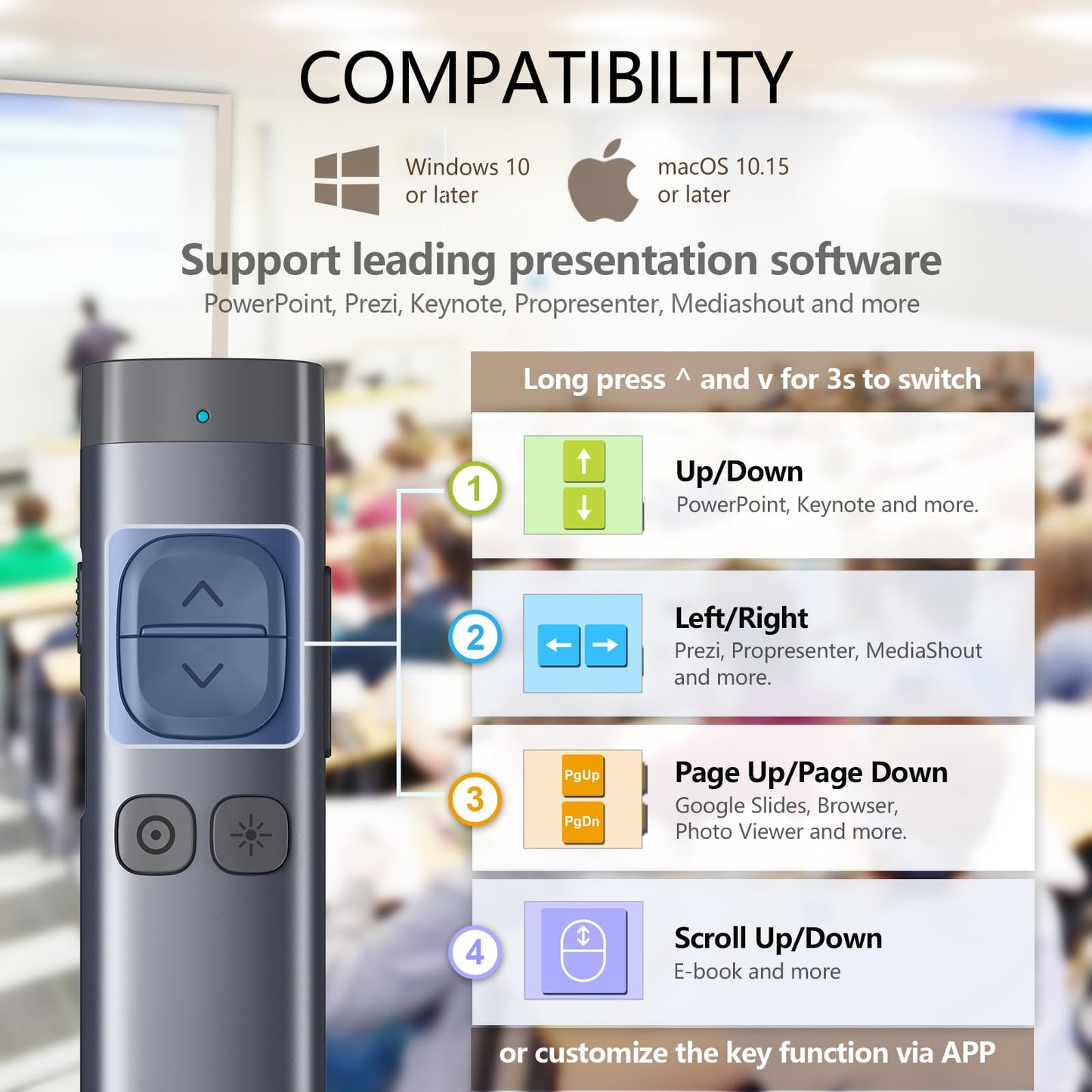 Norwii N97s TV Screen Presentation Clicker for powerpoint presentations, powerpoint clicker, Presentation Remote, Bluetooth Wireless Presenter, Digital Pointer for TV Screen Under Win/Mac