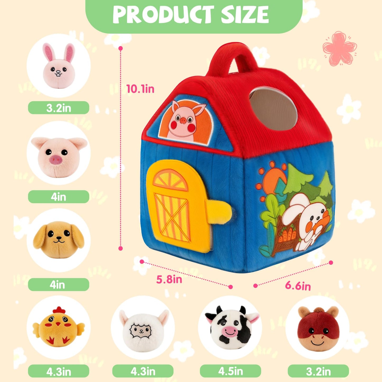 Baby Toys 6-12 Months, Barn with Stuffed Farm Animals, Babies Montessori Toy, Sensory Toys for Toddlers 1-3, Portable Travel & Learning Gift for Infants & Toddlers