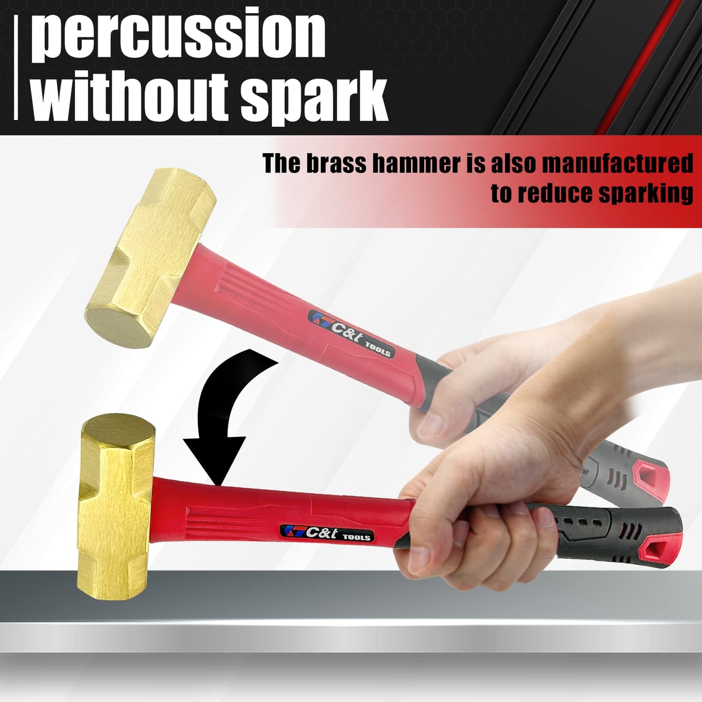 C&T 3lb Brass Sledge Hammer,Non-Sparking,Comfortable Fiberglass Handle,3-Pounds,Non-Magnetic,Corrosion Resistant