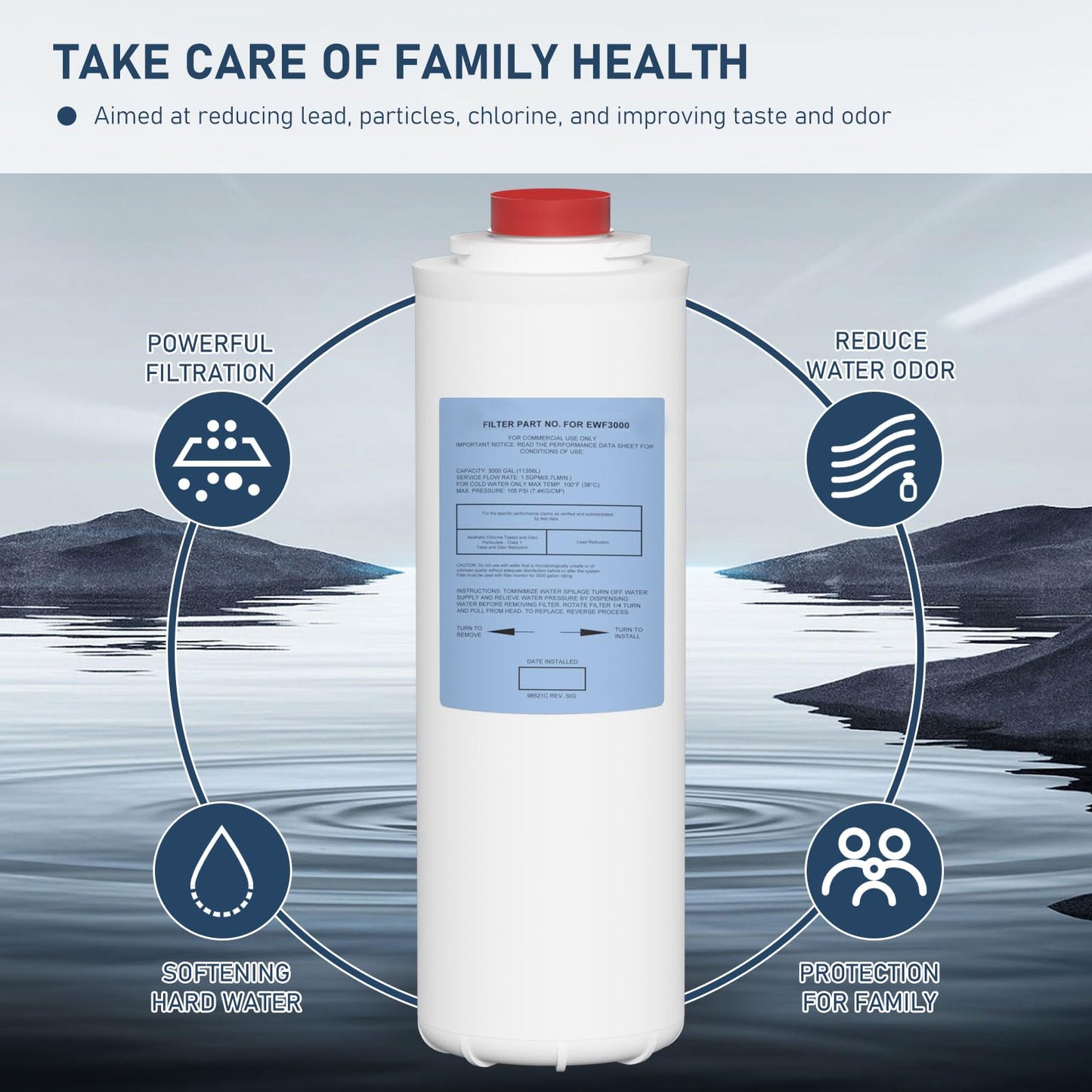 51300C Water Replacement Filter Compatible with Elkay 51300C EWF3000, and Ezh20 Bottle Filling Station, 3000 Gallon Water Filter Replacement for ERF750, 51299C, 55898C (No Chip)
