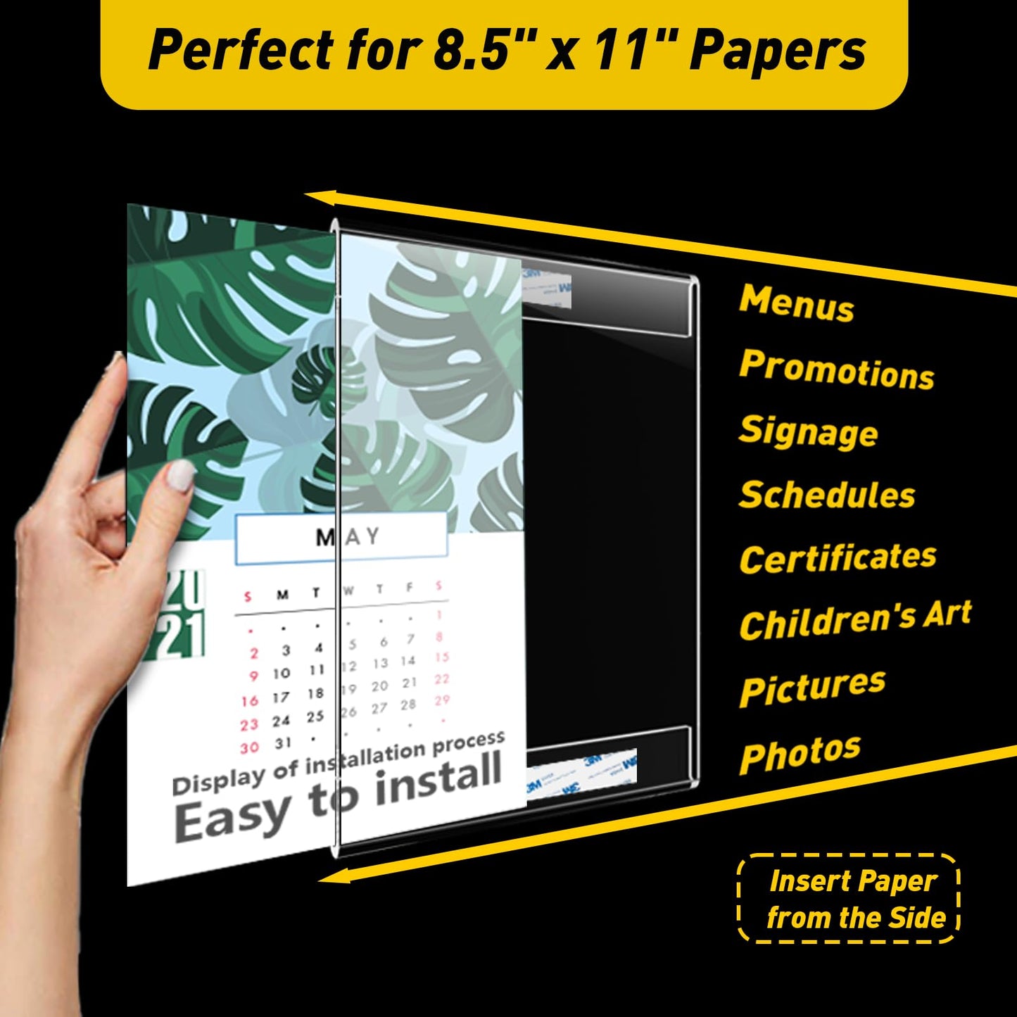 12 Pcs Acrylic Sign Holder 8.5 x 11, Vertical Wall Mount Sign Holders with 3M Adhesive, Clear Plastic Frames Paper Display Sign Holders for Office, Home, Store, Restaurant - No Drilling