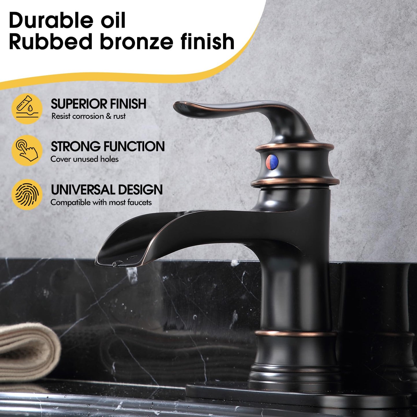 FRANSITON Waterfall Faucet Bathroom Faucet Single Handle One Hole Oil Rubbed Bronze Finish Large Spout Lavatory Faucets Oil Rubbed Bronze
