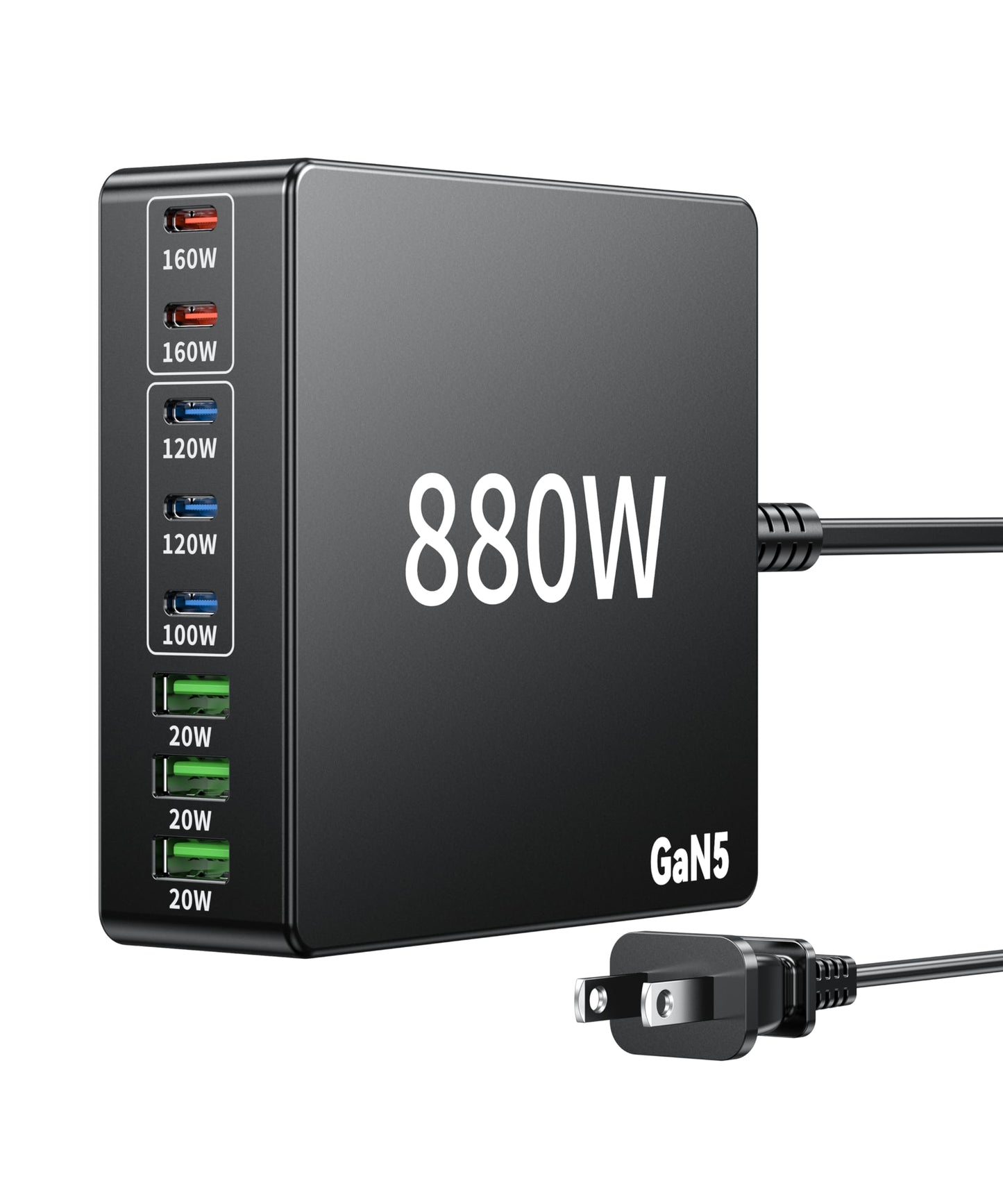880W USB C Charger Block Charging Station 8 Port Fast Chager 140W PD PPS AVS HUB Laptop MacBook Charger Compatible with All iPhone 17 Pro Max/17 Air/16 SE/Samsung Galaxy 25/ MacBook Pro/Air/iPad Pro