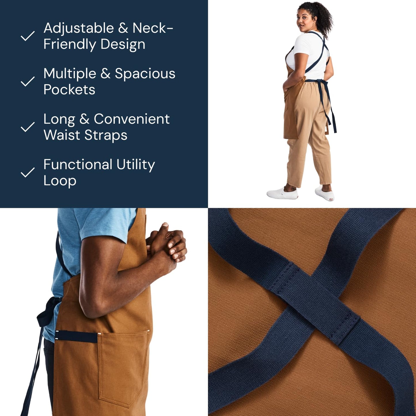 hedley & bennett Crossback Chef Apron – Professional Kitchen Apron for Men & Women – 100% Cotton Canvas, 8oz Fabric – Denver Brown