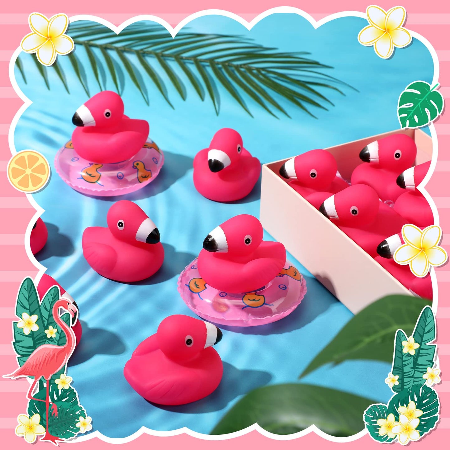 Honoson Flamingo Rubber Duckies Bulk Pink Flamingos Bath Toys Floating Squeak Seasonal Holiday Rubber Ducks for Baby Shower Party Favors, Cake Decoration, Classroom Prizes(50 Pcs)