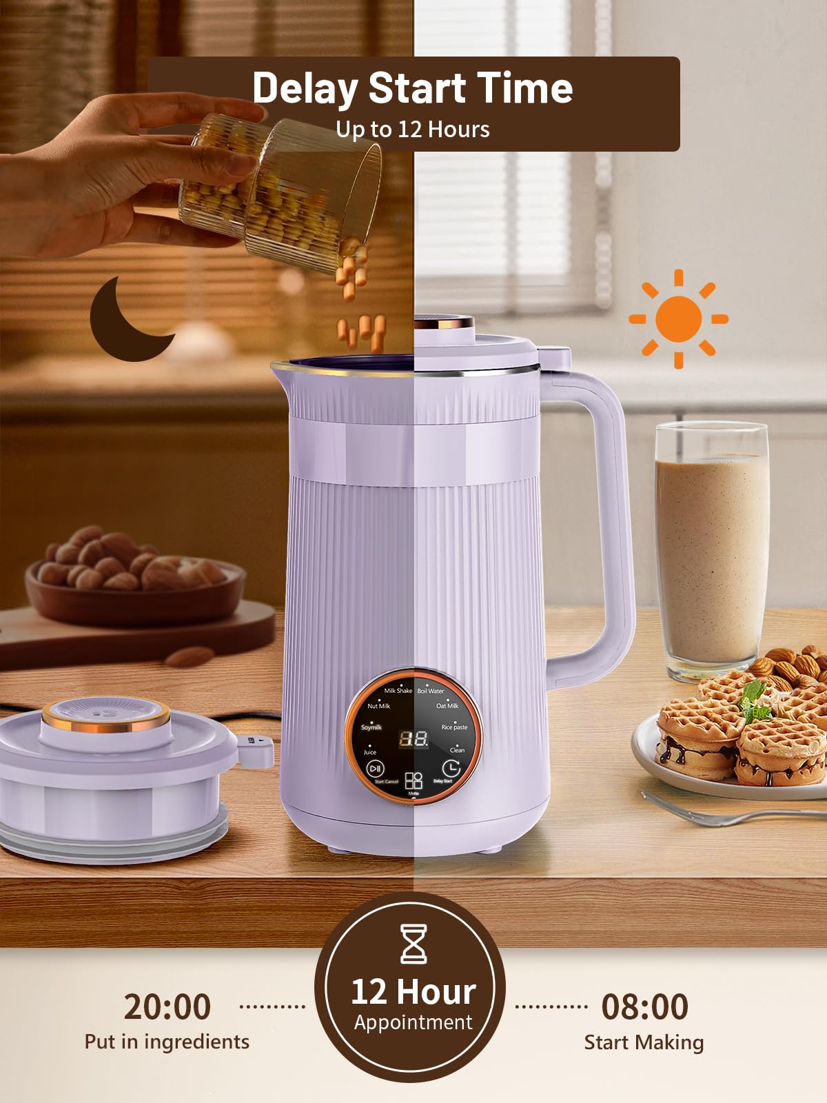 Nut Milk Maker Machine, 35oz Homemade Soy, Almond, Oat, Coconut, Plant Based and Non Dairy Beverages, 8 in 1 Automatic Soybean Machine With 12H Delay Start/Keep Warm/Boil Water