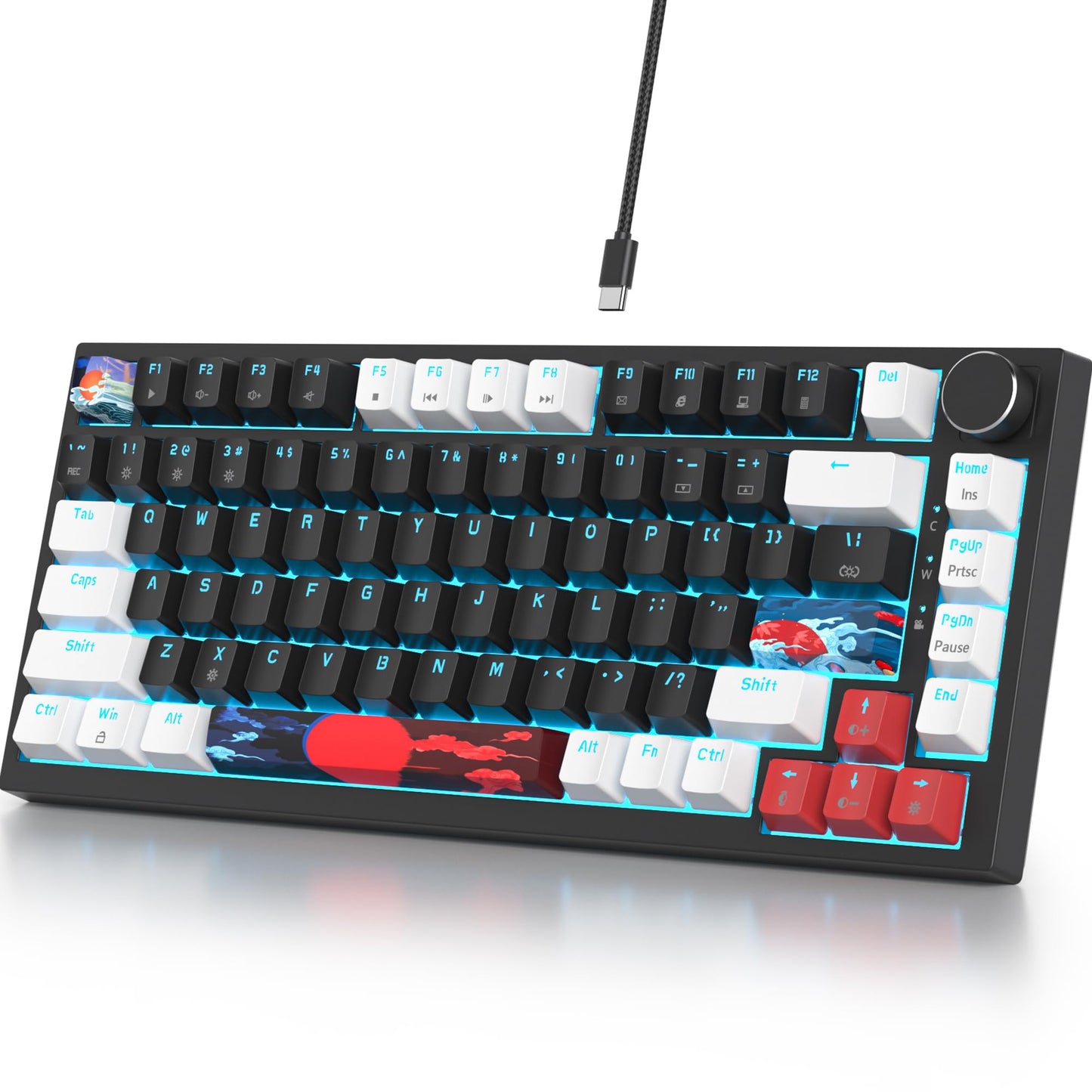 Guffercty kred 75% Gasket Mounted Gaming Keyboard Hot Swappable, 82 Key RGB Backlit Wired TKL Mechanical Keyboard with Knob & Programmable Macros, Custom Linear Switch for MAC Win (82 Black)