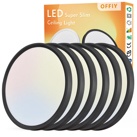 6PK 12 Inch LED Flush Mount Ceiling Light, 24W, 2520LM, 3000K/4000K/6000K CCT Selectable Super Slim Low Profile Ceiling Light, Close to Ceiling Round Flat Panel Fixture for Hallway,Bedroom,kitchen