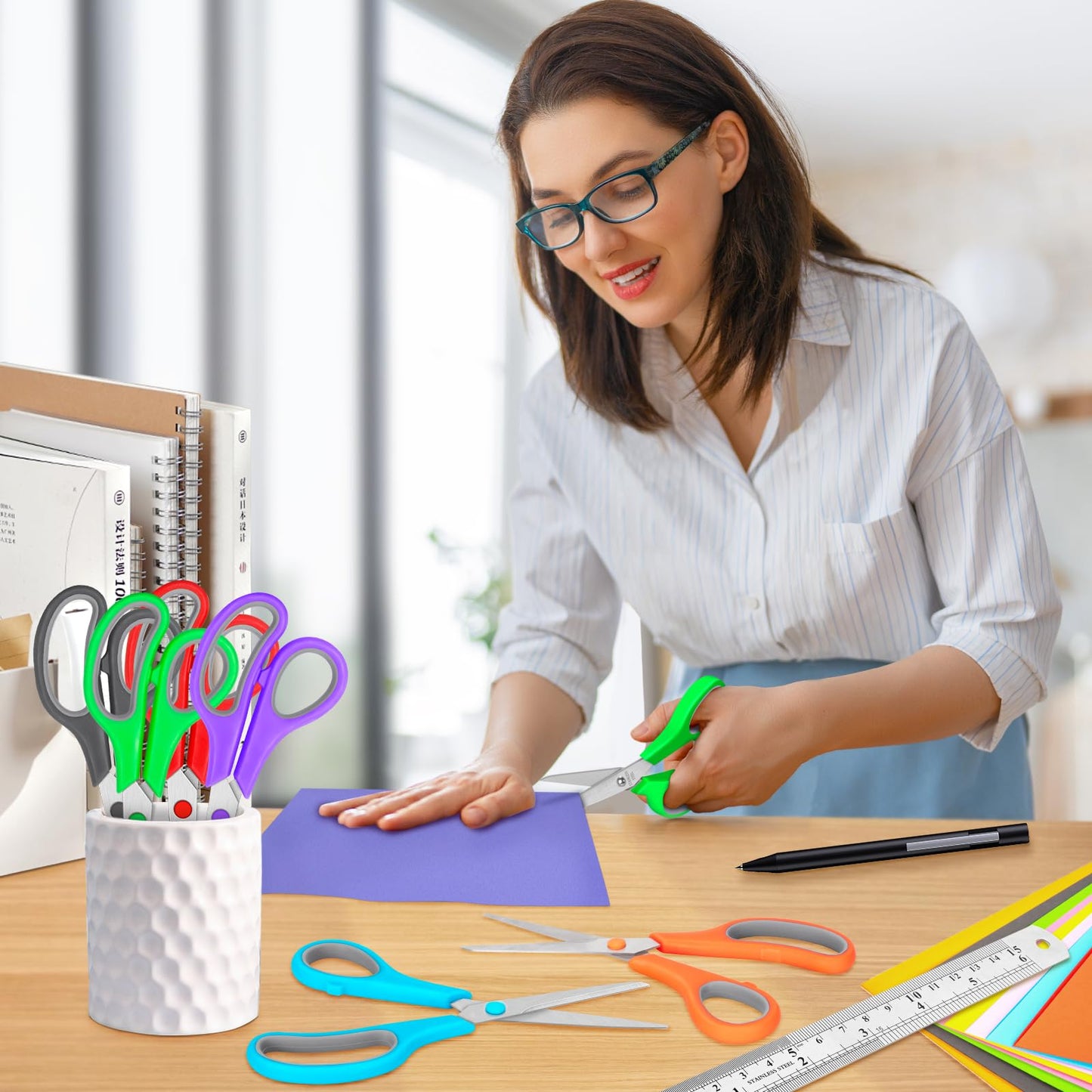 48 Pack Scissors Bulk, 8 Inch Sharp Scissors All Purpose for Office School Classroom, Shear Fabric Sewing Craft Cutting Paper for Adults Teachers Students, School Supplies for Right/Left Handles