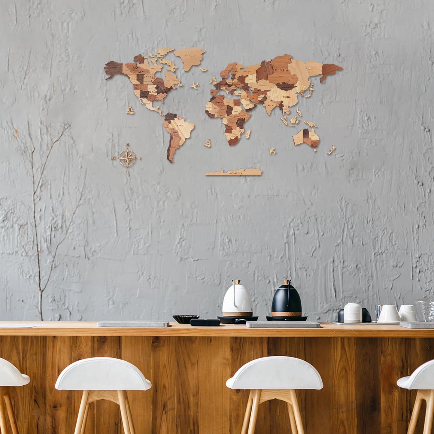 Handiwoo Wooden World Map 3D, Wood World Map Wall Art, Multilayered Wooden Map of The World Wall Decoration, Idea Housewarming Gift Large Wood Travel Map for Home & Office Décor (M)