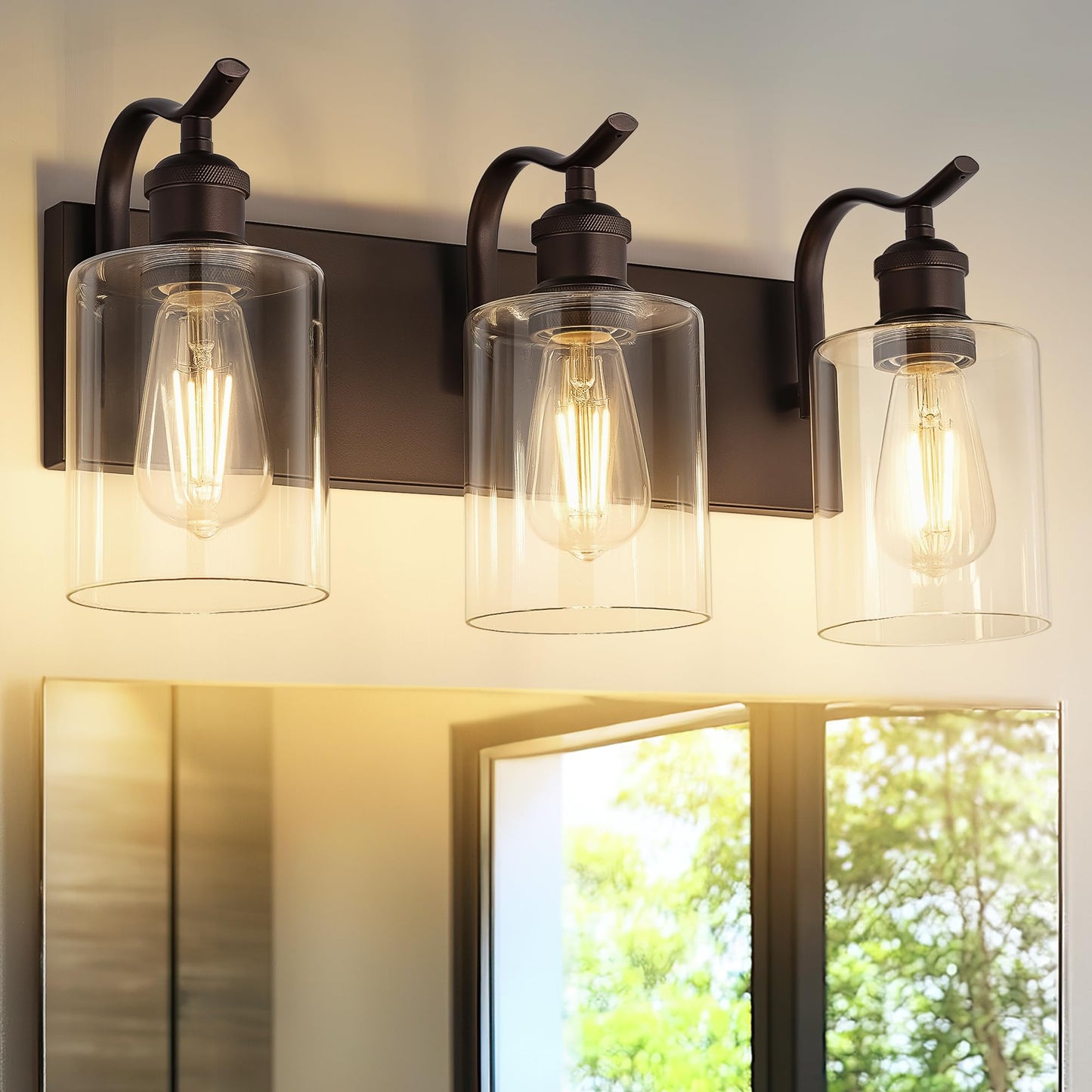 JAZAVA 3 Light Bathroom Vanity Light, Morden Bathroom Lighting Fixtures Over Mirror Oil Rubbed Bronze Wall Light Fixtures with Clear Glass Shade ZCVL01ORB-3