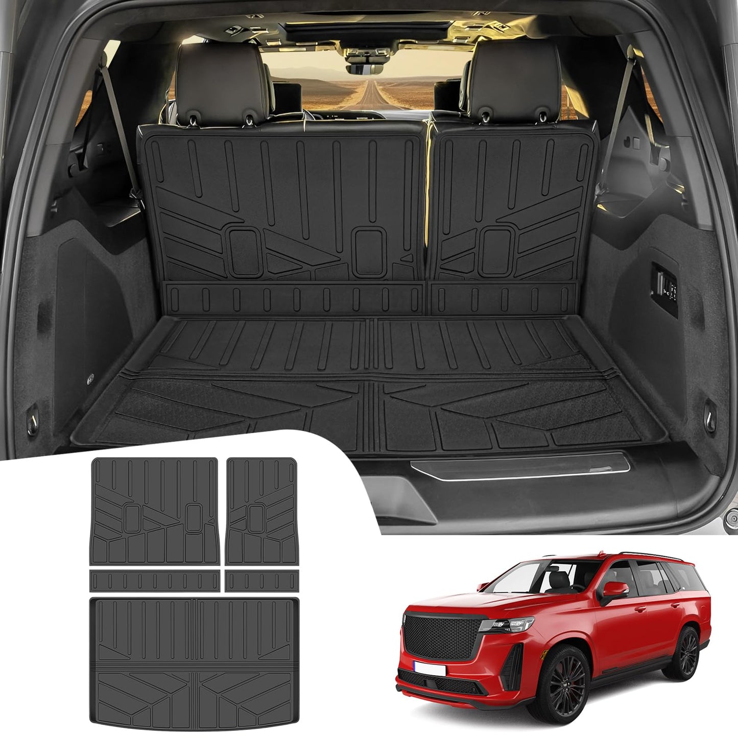 JTYZSM Trunk Mat & Backrest Mat for 2021-2024 Cadillac Escalade ESV Only, Cargo Mats All Weather Rear Seat Back Cargo Liners for 21-24 Escalade ESV 7 Passenger 3rd Row Seats Accessories(Only for ESV)