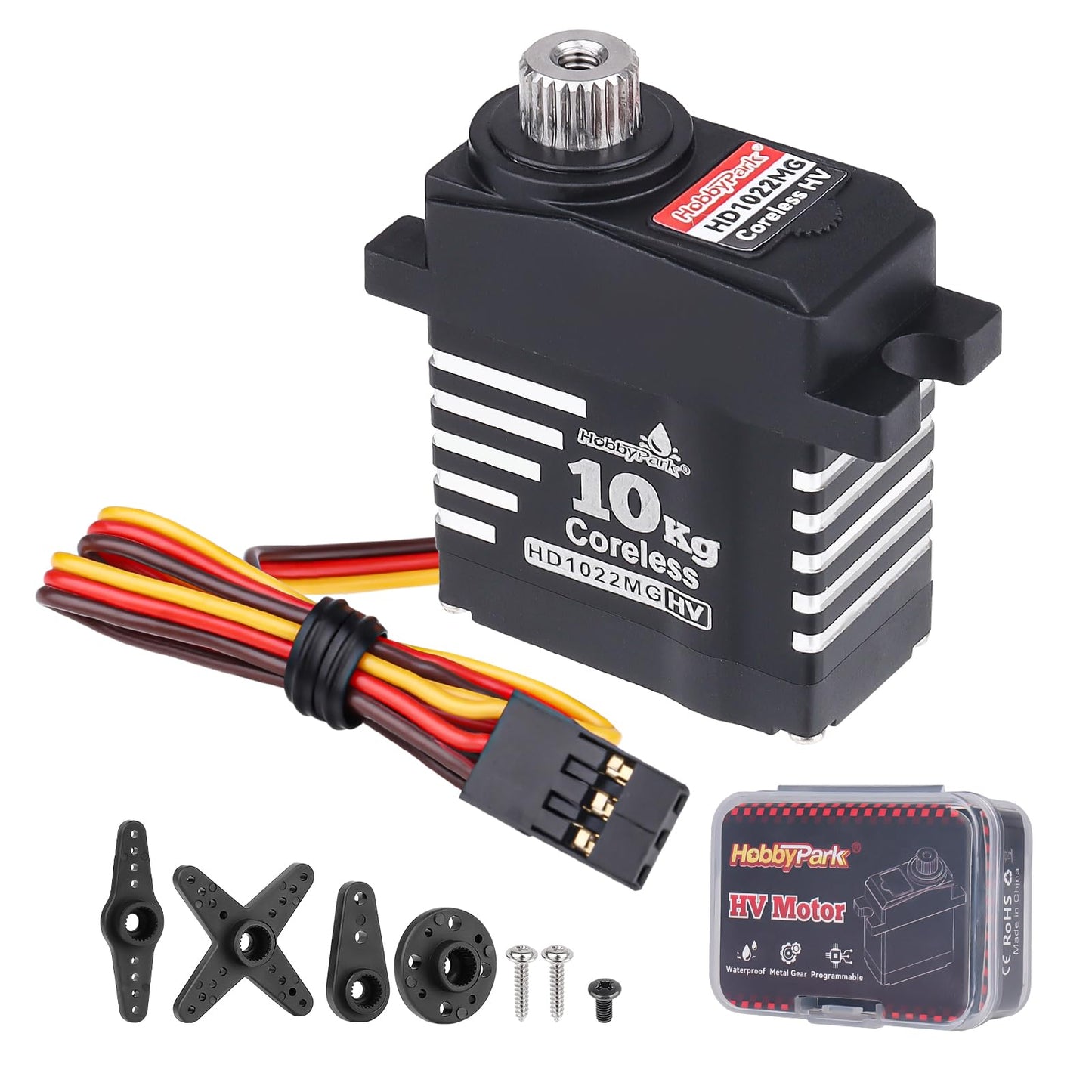 HobbyPark Waterproof 10kg RC Micro Servo High Torque Coreless Motor Metal Gears for 1/18 TRX4M Steering Servo & Sub-Micro Shift Servo TRX4 SCX10 1/10 RC Crawler Car Robot Digital Programmable 180°