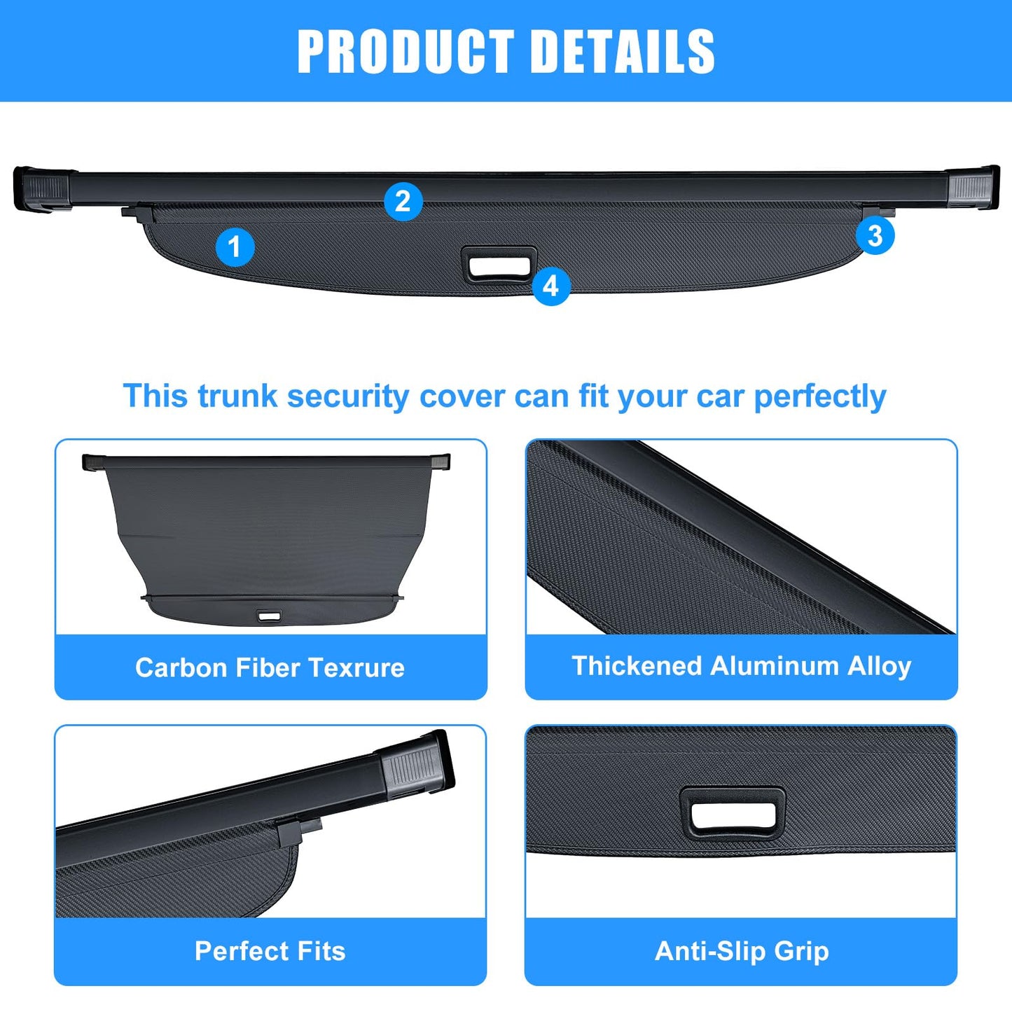 AUXKO Retractable Cargo Cover for Toyota 4Runner 2025, Trunk Cargo Cover Luggage Security Shade Cover for 2025 Toyota 4Runner Shielding Shade Anti-Peeping Luggage Privacy Screen, Carbon Fiber