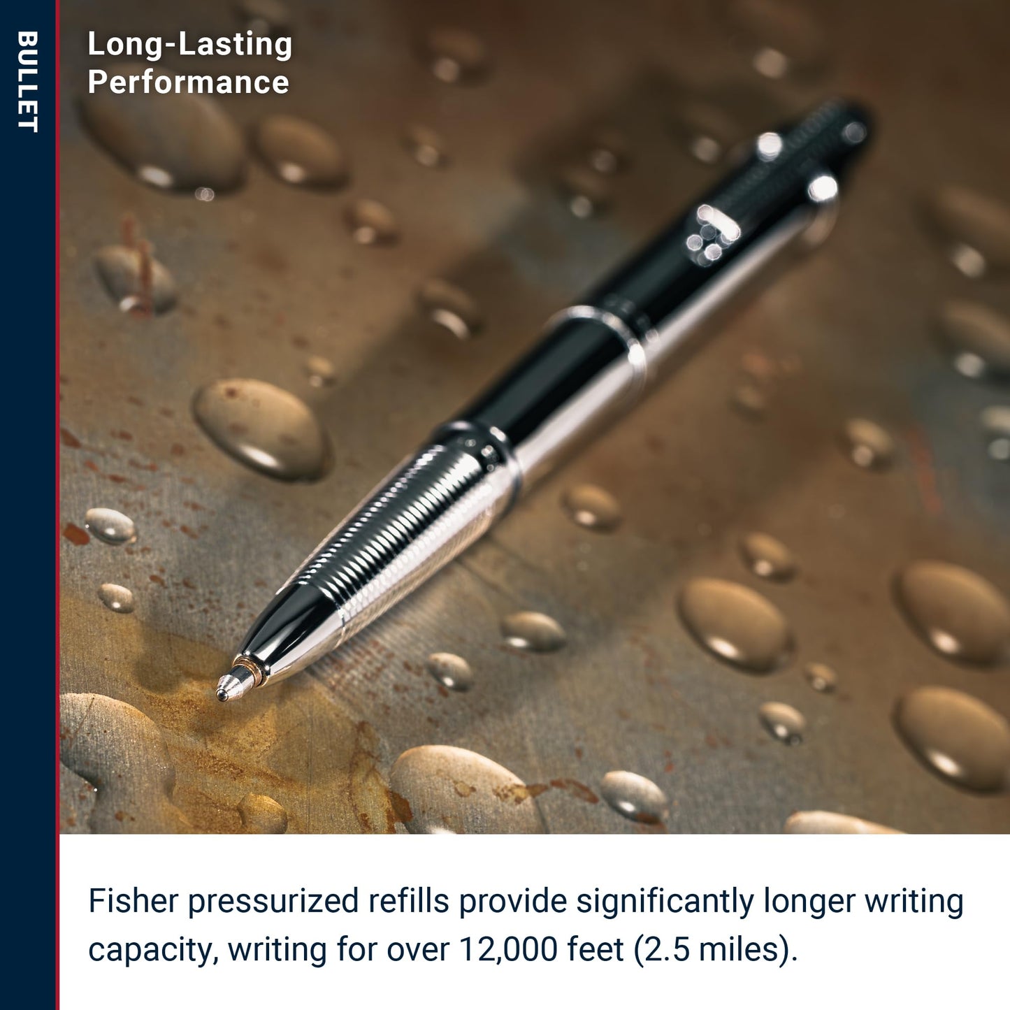 Fisher Space Pen Chrome Bullet Pen, Pressurized Ballpoint Pen, Compact Pocket Size, Writes Upside Down and in Extreme Temperatures, Smooth Black Ink, Medium Point, Pocket Clip, Made in the USA