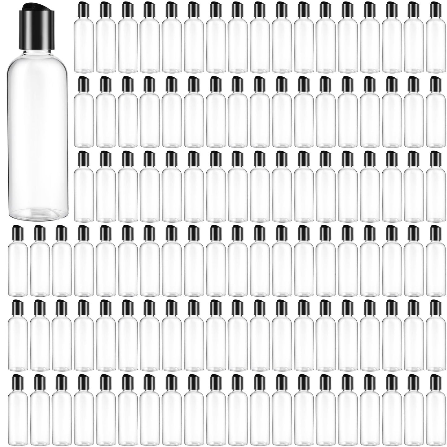 Roshtia 100 Pcs 3.4 oz Plastic Bottles Toiletries Empty Travel Size Containers Leak Proof Squeeze Bottles Refillable Travel Lotion Container for Cream Conditioner(Black)