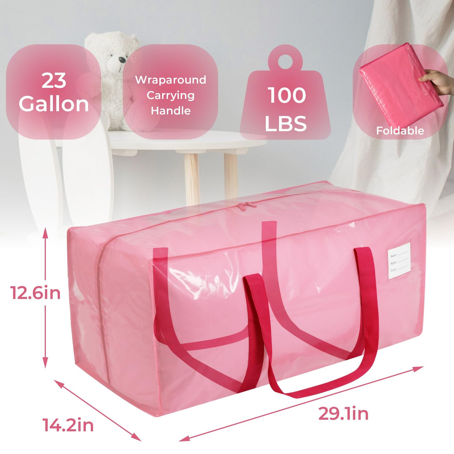 VTSVTS 8 Pack Extra Heavy Duty Large Moving Bags with Comfortable Handle & Strong Zipper,Storage Totes for Space Saving Moving Storage College Supplies Alternative to Moving Box,Pink