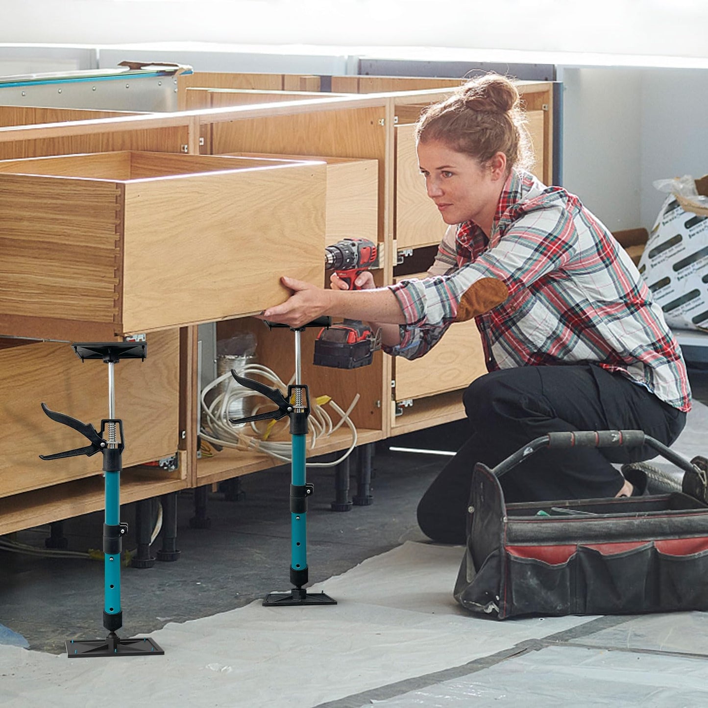 OUTIMATE Adjustable Support Pole, Cabinet Jacks for Installing Cabinets, Telescoping Support Poles Range from 13.8'' to 24'' Third Hand Tool for Installation, 132 LB Capacity, 4 Packs