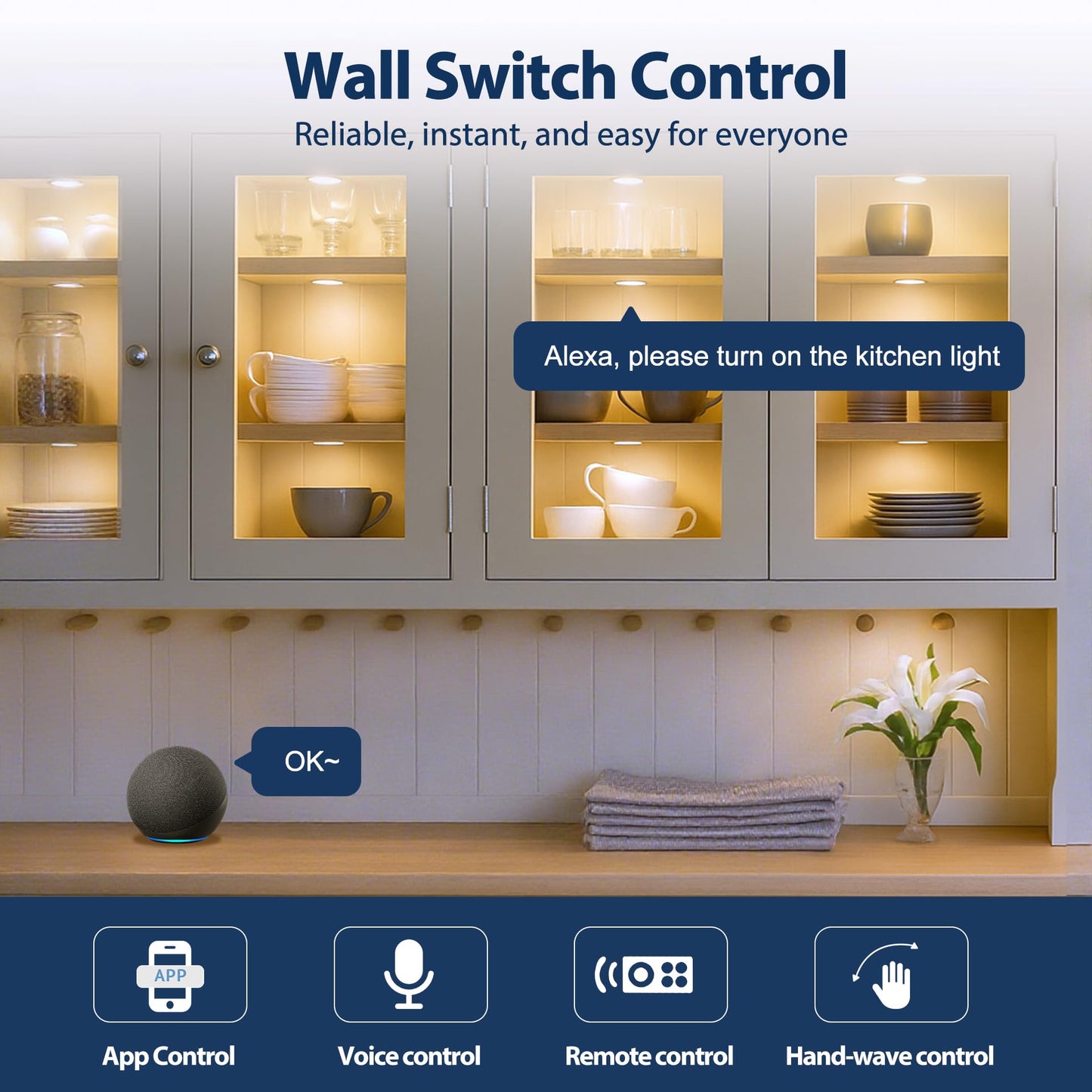 V4light LED Puck Lights, Smart Under Cabinet Lighting with Remote Control, Color Temperature Adjustable, Works with Alexa & Google Home, Plug-in Lights for Kitchen, Counter, Closet, Shelf (6 Pack)