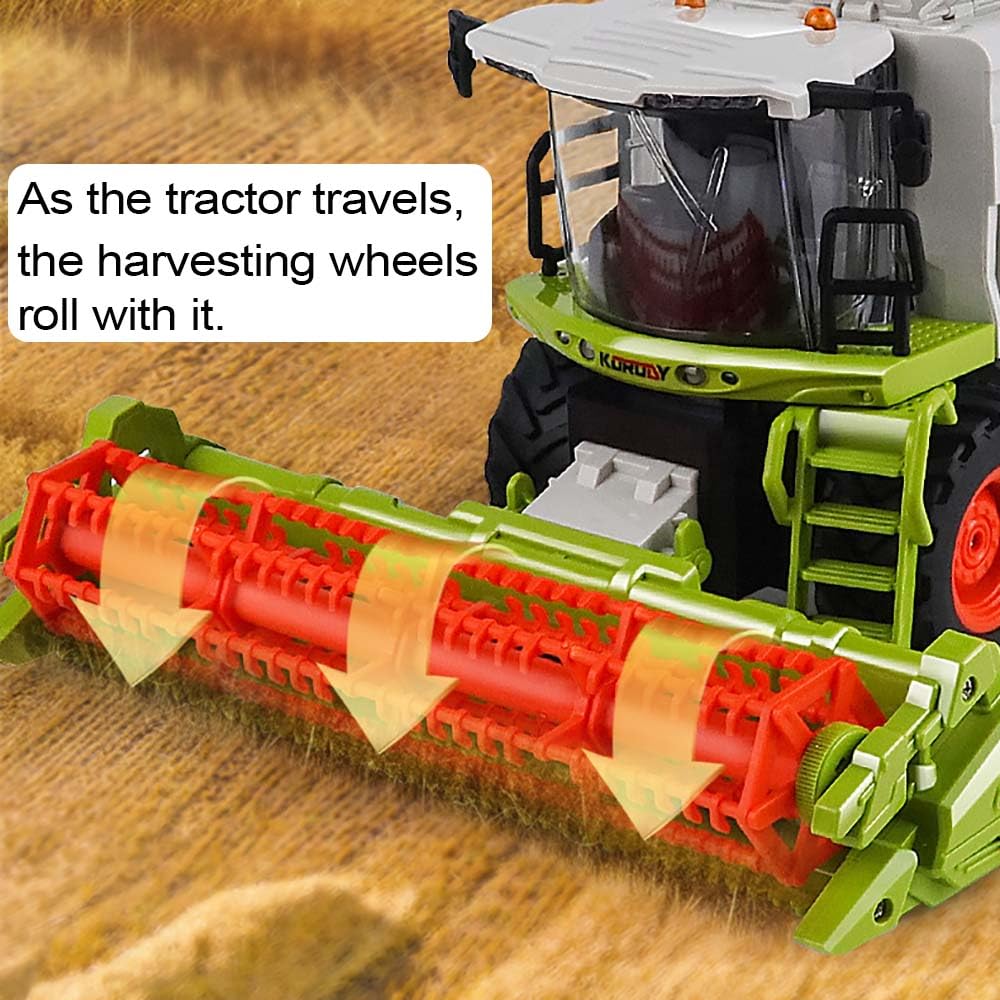 KNACKTOYZ RC Farm Tractor Toy for Kids, 2.4G Remote Control Combine Harvester Truck with Sounds, Lights & Spray, 1:24 High Simulation Toddlers Vehicle Toys, Christmas Birthday Gift for Boys Girls 3-8