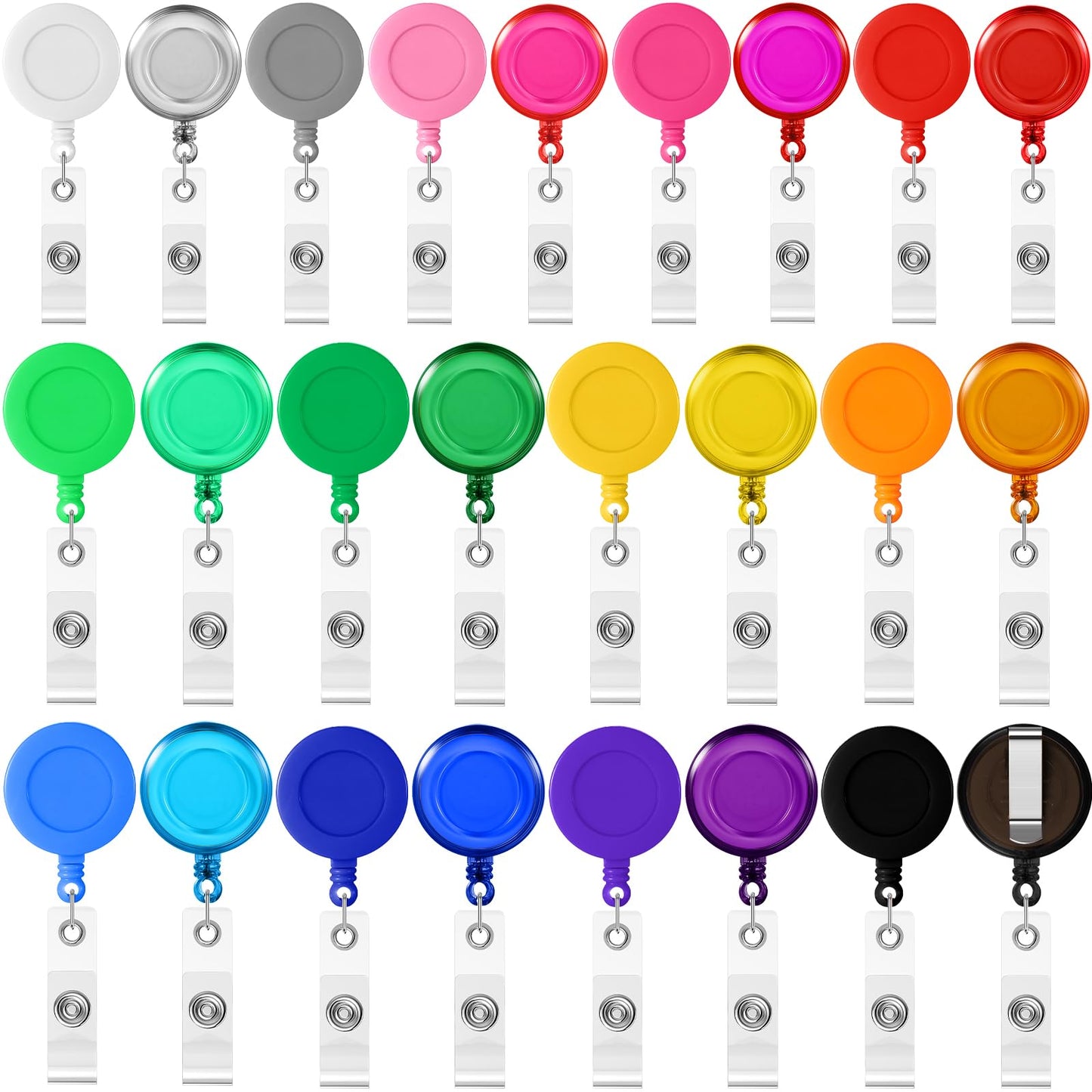 Harloon 150 Pcs Retractable Badge Reel Teacher Clips Holder Mixed Solid Color Nurse ID Badge Holder Students Doctor Keychain Whistles Lanyards for Graduation School ID Card Name(25 Colors)