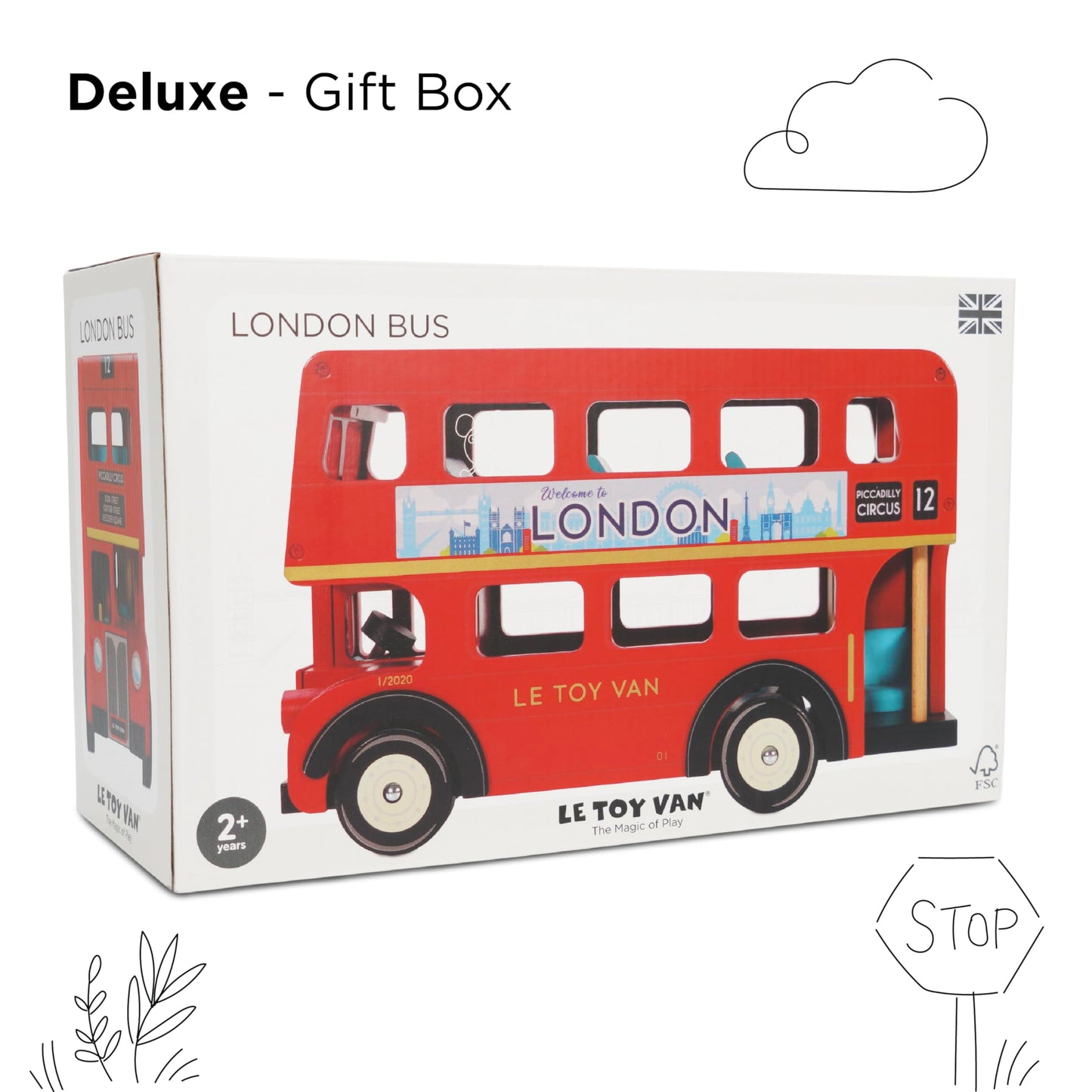 Le Toy Van - Cars & Construction - London Double Decker Bus - Wooden Bus - Role Play Toy - Suitable for Girls & Boys Age 3+, Red
