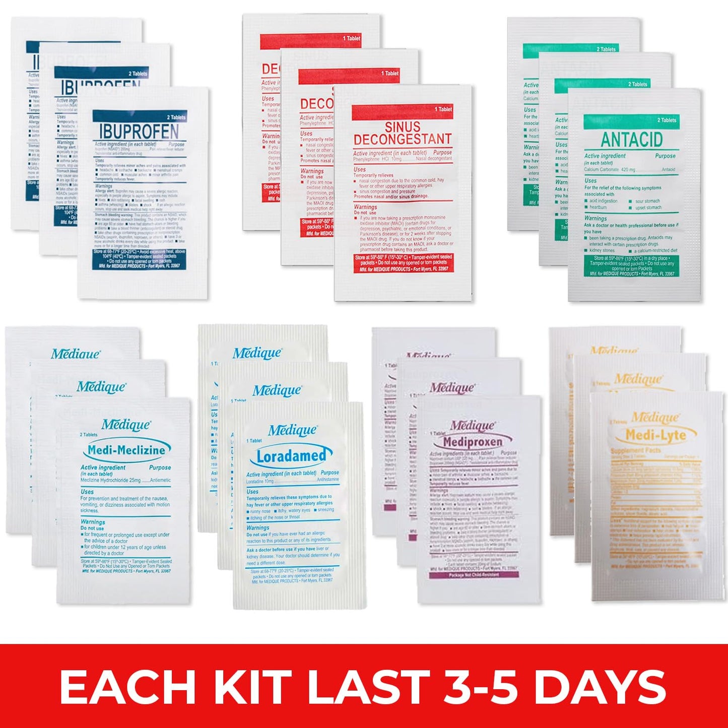 Real Vitamins Travel RX - 63 PCS TSA-Approved Travel Medicine Variety Pack with Resealable Bag for Indigestion, Motion Sickness & More, Travel Essential OTC Medicine Pack (3 Kits)