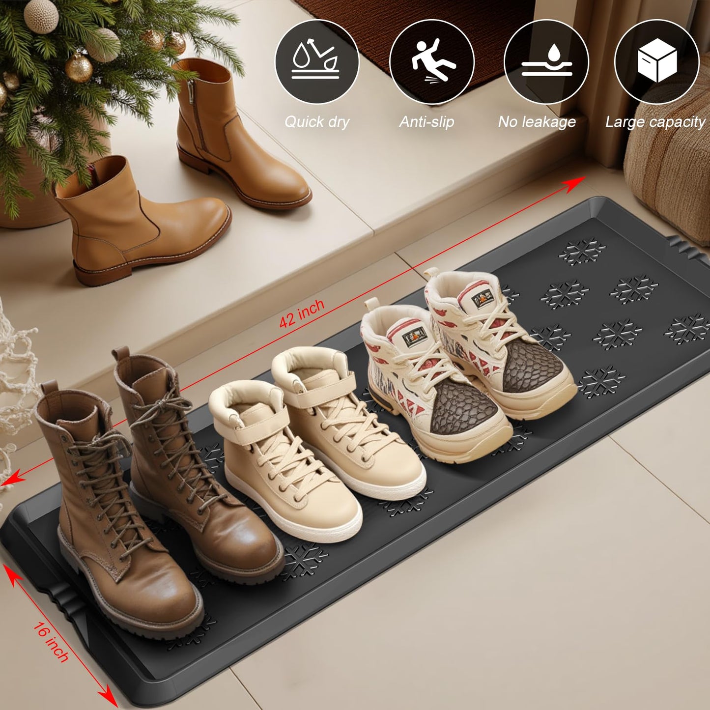 Azadx Heavy Duty Boot Trays Natural Rubber Shoe Mat Tray for Entryway Large Boot mat Tray Multi-Purpose for Outdoor Door Mats 16x42 Inch