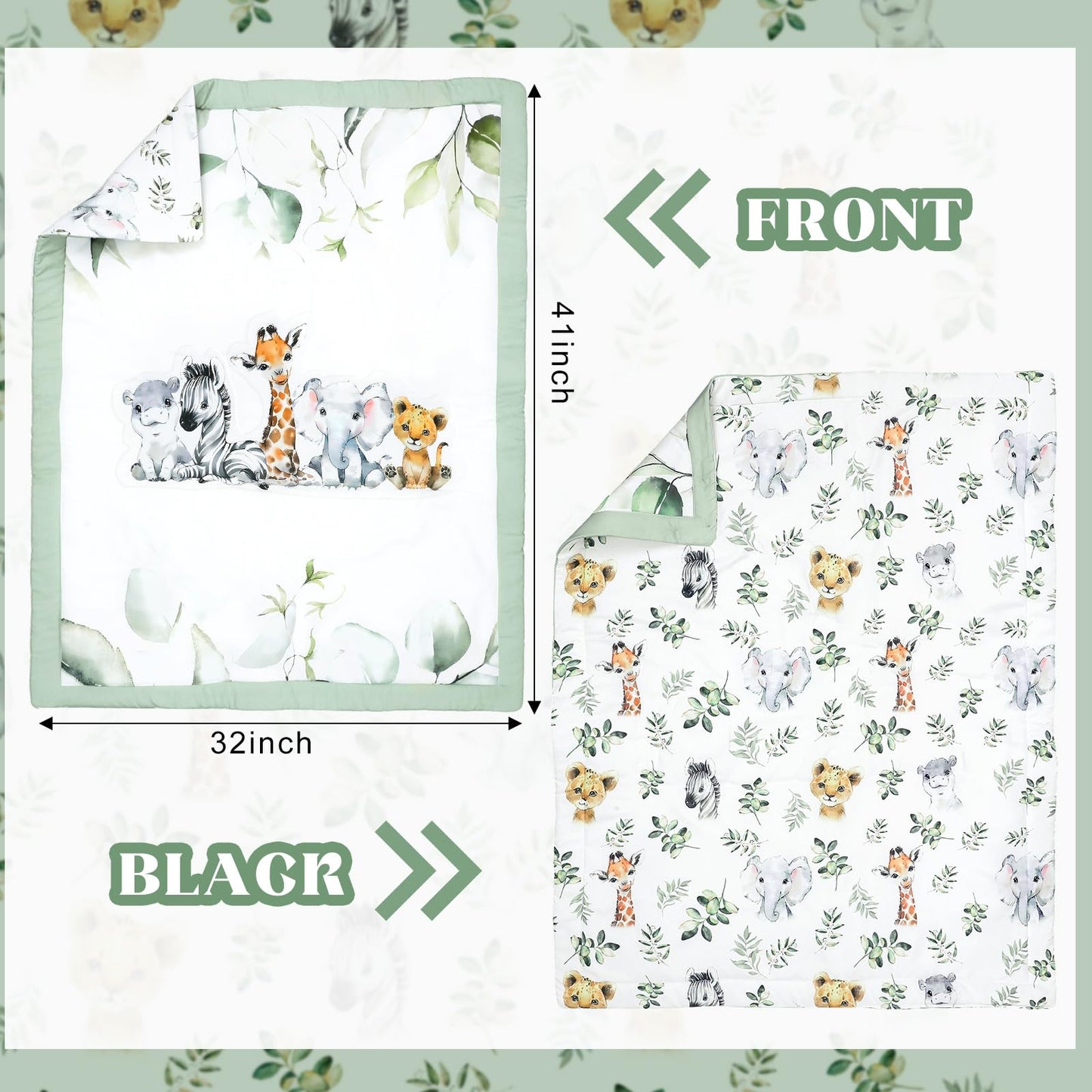 Hahafelt 3 Pcs Baby Crib Bedding Set Safari Animals Dinosaurs Bear Woodland Animals Jungle Crib Set Includes Quilt, Fitted Sheet, Skirt for Baby Boy Girl(Light Blue,Safari)