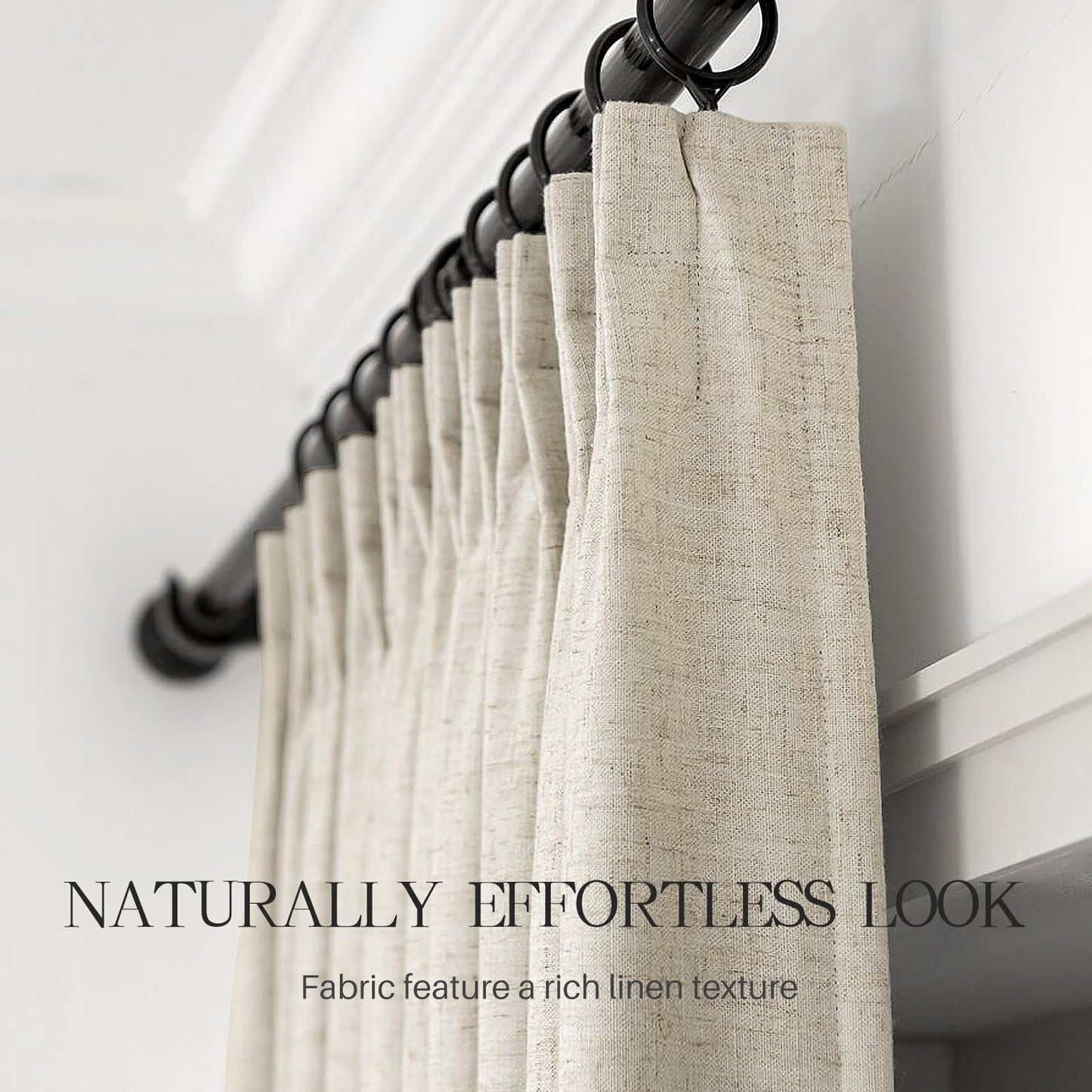 Pinch Pleated Curtains 100% Blackout Linen Curtains 95 Inches Long for Bedroom Living Room, Natural Memory Trained Thermal Insulated Room Darkening Window Pleat Drapes with Hooks, 2 Panels, 40"Wx95"L