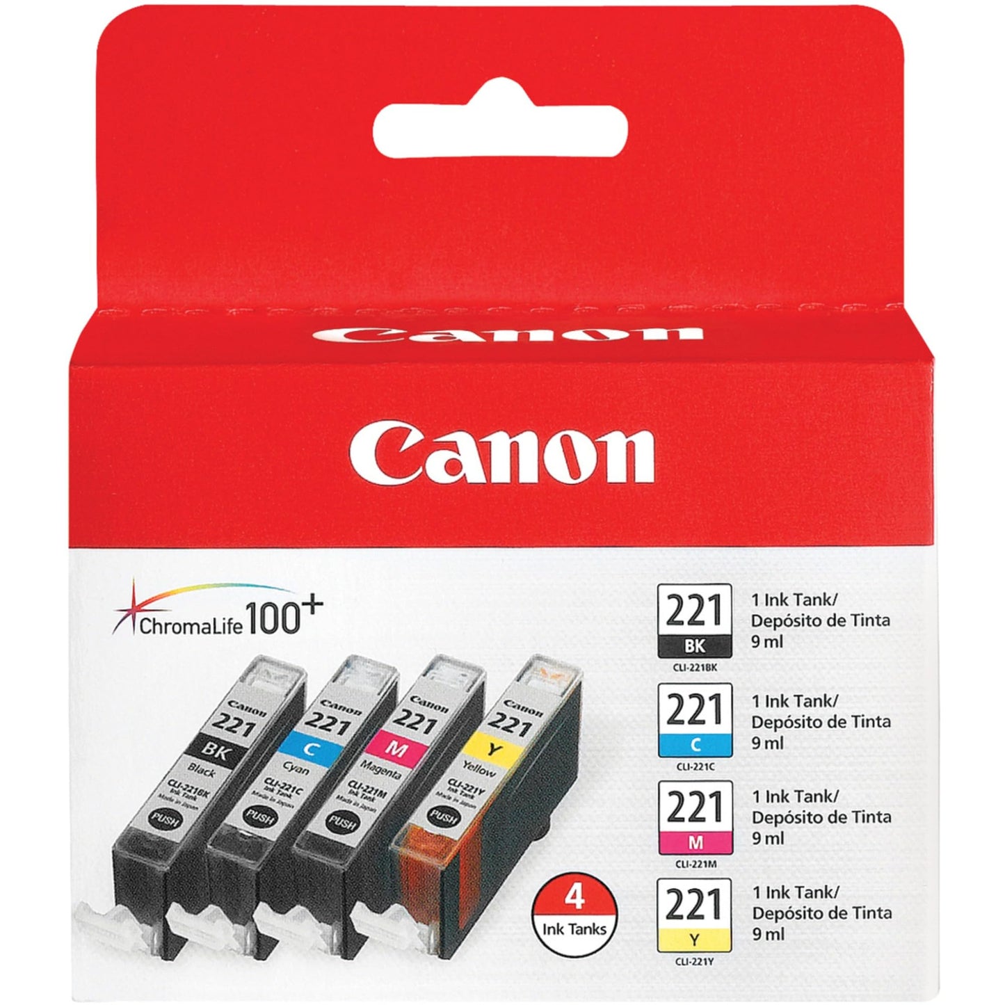 Canon CLI-221 Genuine Four Color Pack, Compatible with MP980, MP560, MP620, MP640, MP990, MX860, MX870, iP4600, iP3600, and iP4700 Printers