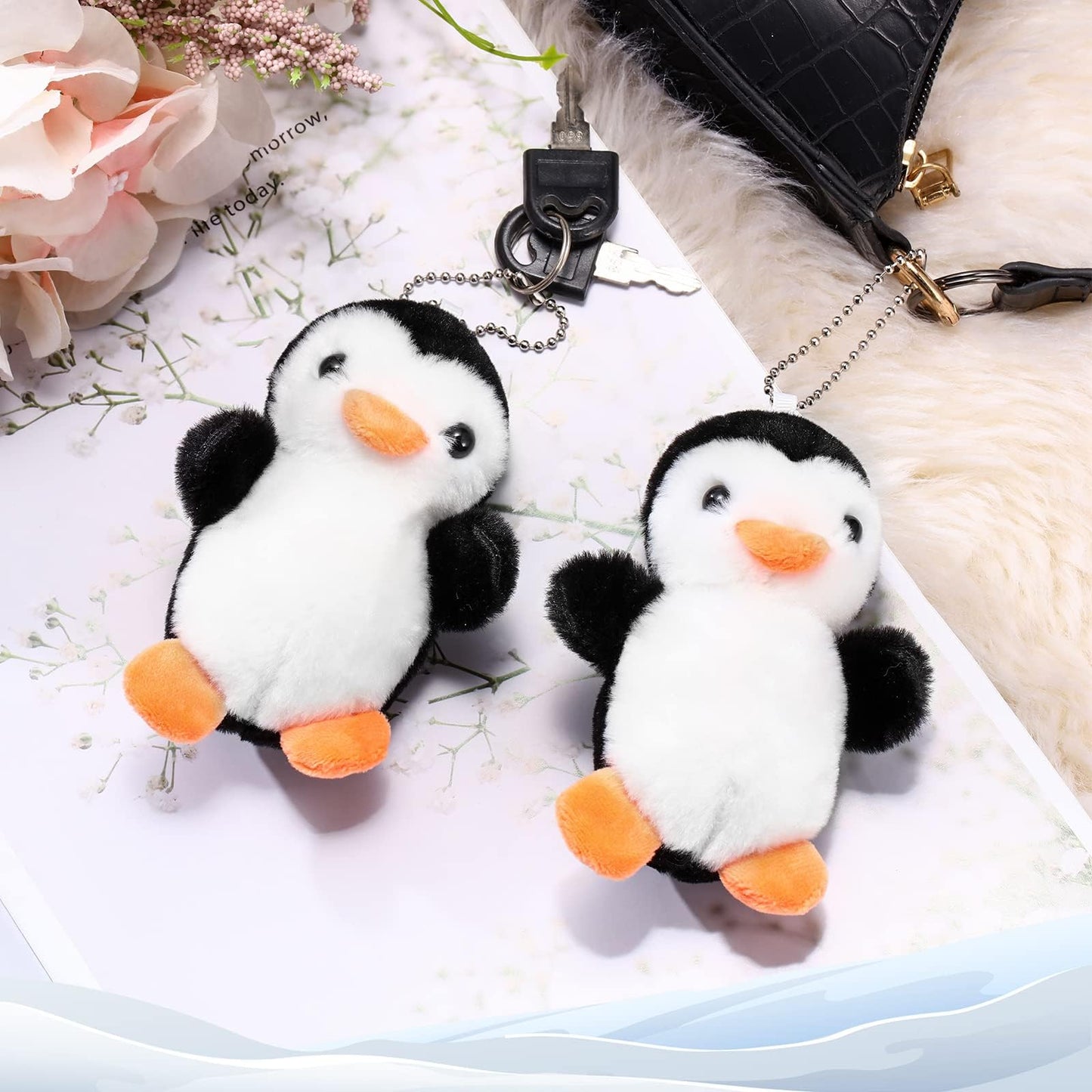 Skylety 16 Pcs 4 Inch Mini Penguin Stuffed Animal Bulk Penguin Plush Keychains for Birthday Xmas Party Favor Gifts (Black)