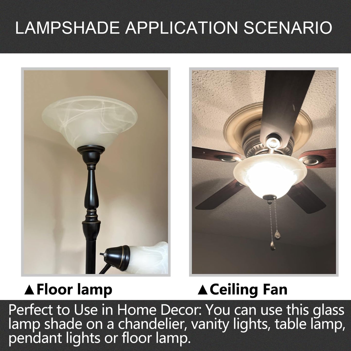 Antique Glass Lamp Shade for Floor lamp, Alabaster Torchiere Lamp Shade Replacement, Floor Lamp Replacement Parts (White Alabaster, 12'')