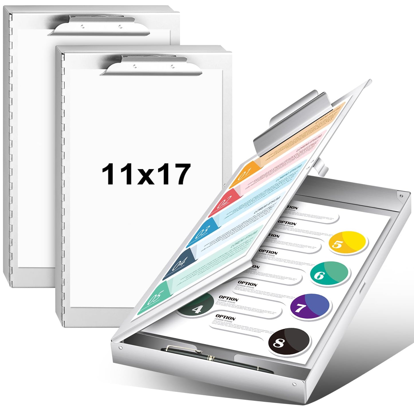 Chivertion 2 Pcs Aluminum 11'' x 17'' Clipboard with Storage Heavy Duty Metal Lightweight Form Holder with Capacity Clip 1 Compartment Clipboard for Student Teacher