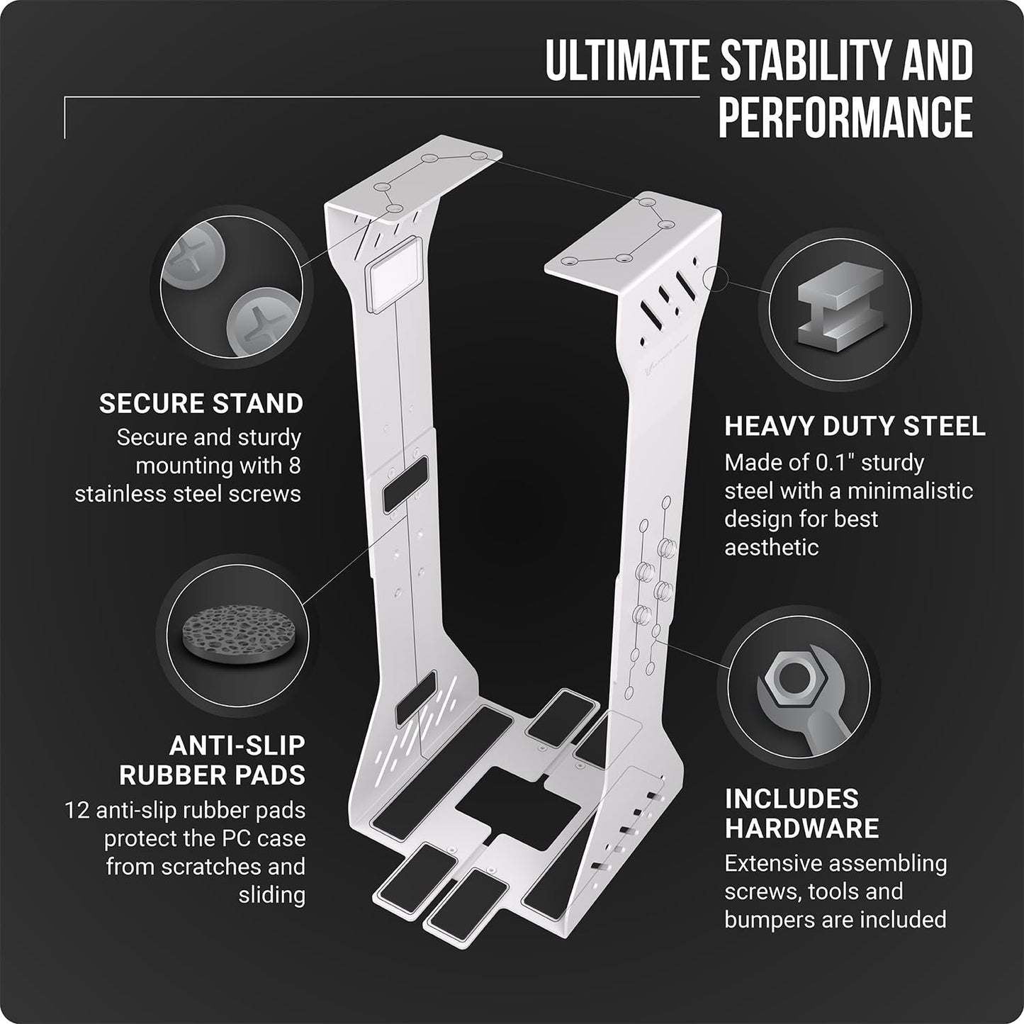 Heavy Duty Under Desk PC Holder – Up to 77 lbs Load Capacity - Adjustable Computer Tower Holder - Under Desk Computer Mount (White)