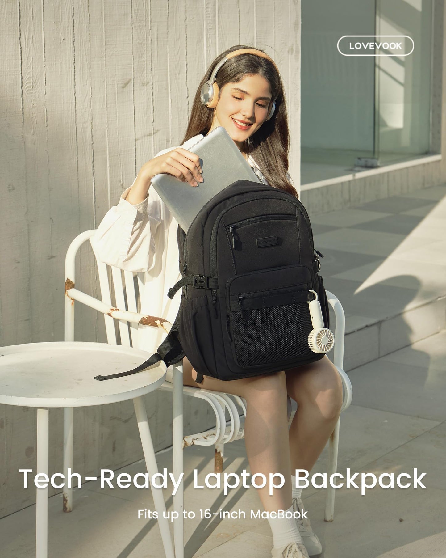 LOVEVOOK Laptop Backpack Women/Men with 40oz Cup Holder Buckle Strap, 17.3 Inch Tech-Ready Work Backpack, TSA-compliant for Travel & College with Versatile Mesh Pocket, Black