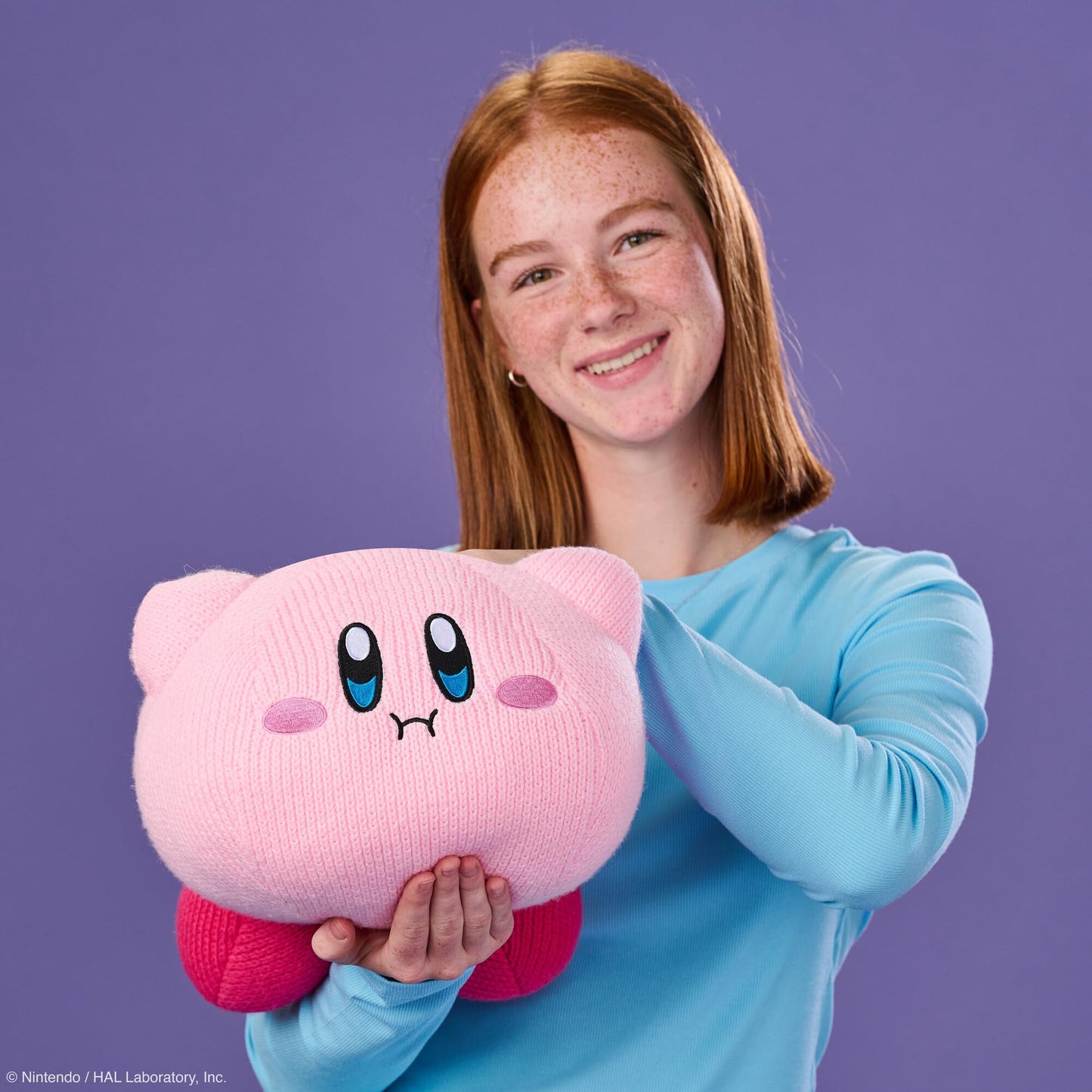 Tomy Nuiguru Knit Kirby Plushies - Hovering Kirby - Officially Licensed Crochet Gaming Plushies with Soft Knit Texture - Valentine's Day Gift for Gamers and Gaming Room Decor - 13 Inch