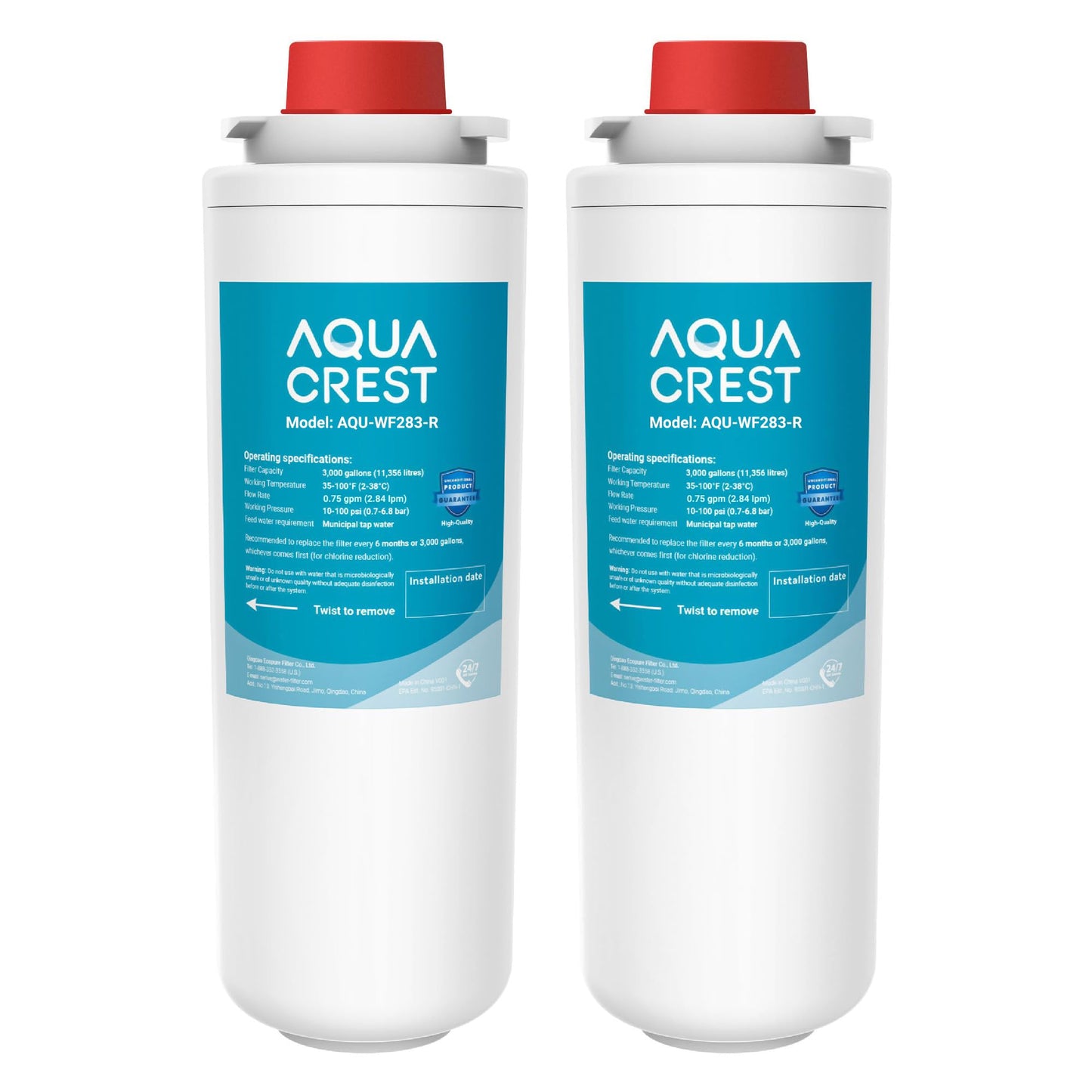 [WITH CHIP] AQUA CREST WF283-R Replacement for Elkay® 51300C, Compatible with Elkay® ezH20® and Halsey Taylor® Bottle Filling Stations, NSF/ANSI 42, Reduces Chlorine, Bad Taste & Odor, 2 Pack