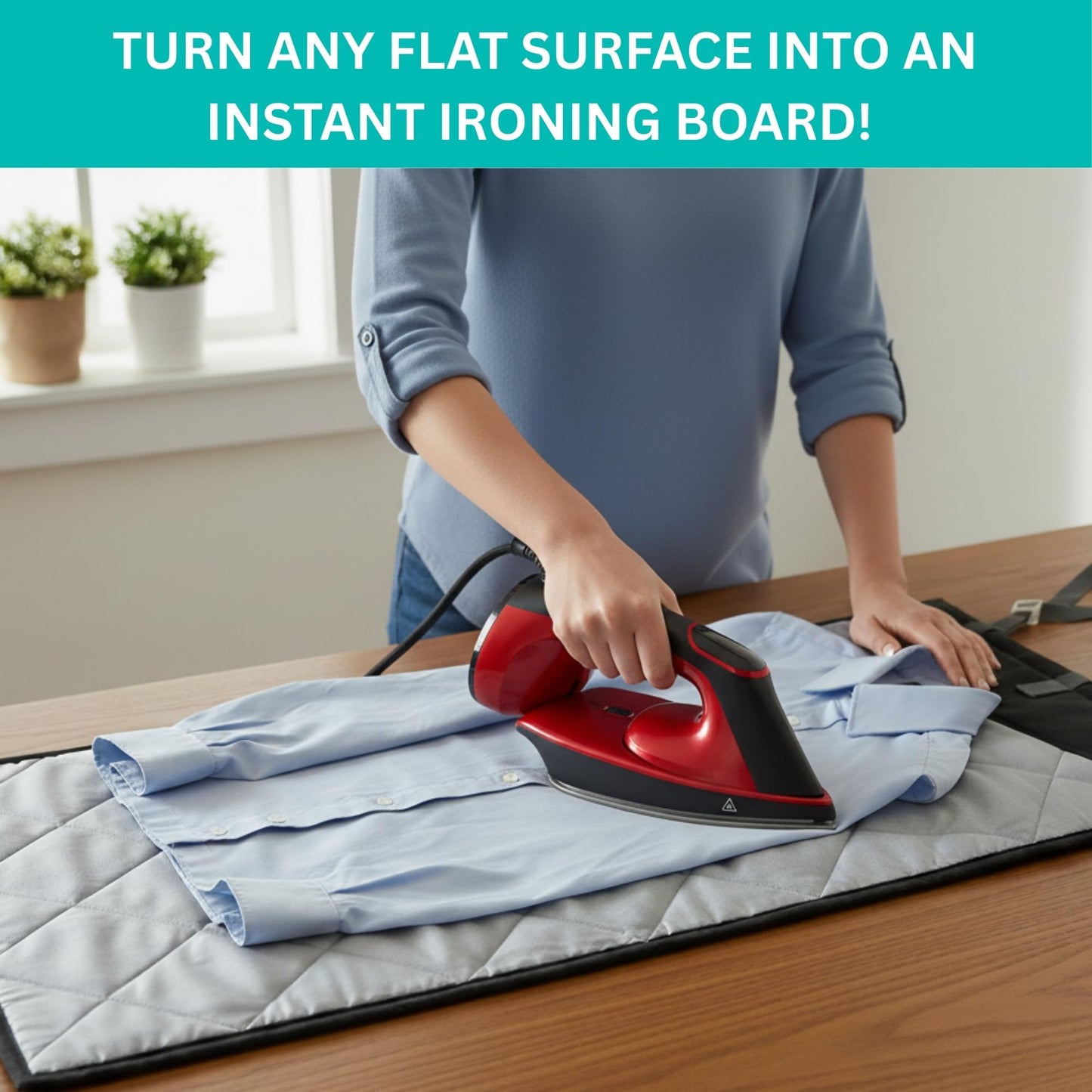True & Tidy XL Over the Door Protective Clothes Steamer Pad, Ironing and Press Pad, Helps Protect Surfaces While Garment Steaming, with 3 Hanger Hooks