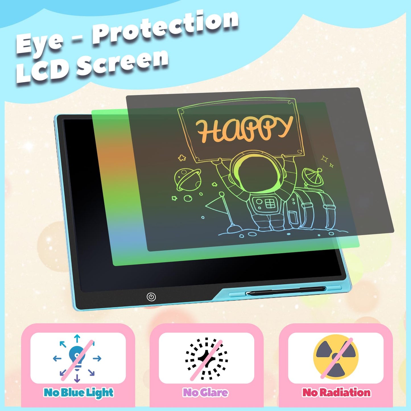 Kinayue LCD Writing Tablet for Kids, Rechargeable Doodle Board,Easter Basket Stuffers,Preschool Learning Toys Christmas Birthday Gift 3 4 5 6 7 Year Old Girls Boys (Blue, 21 Inch)