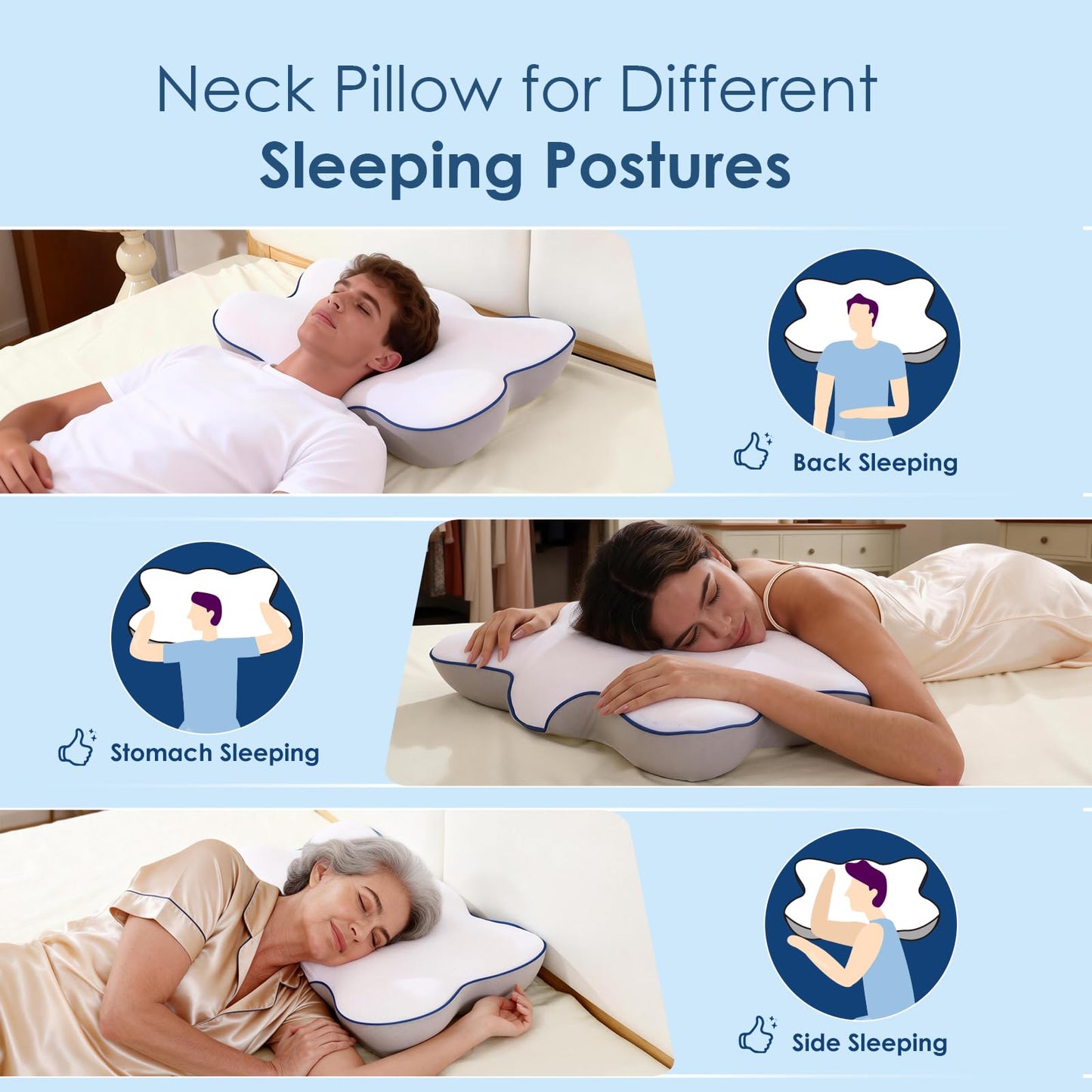 Patented Cervical Pillow for Neck Pain Relief, Ultra Cooling Ergonomic Contour Neck Pillow with 3D Ice-Silk Mesh Cover and Oeko-TEX Memory Foam, Orthopedic Pillow for Back Stomach Sleepers (Large)