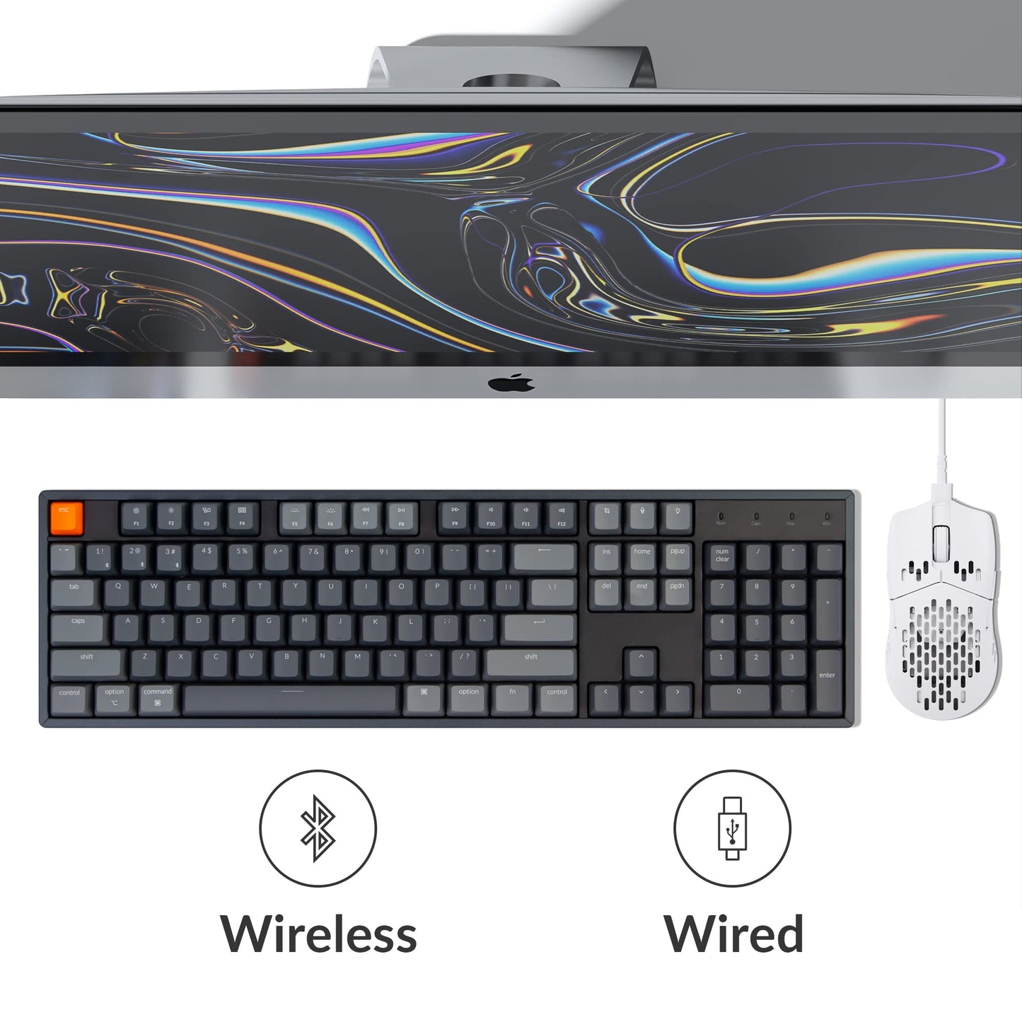 Keychron K10 Full Size 104 Keys Bluetooth Wireless/USB Wired Mechanical Gaming Keyboard for Mac with Gateron G Pro Red Switch/RGB Backlight/Multitasking Computer Keyboard for Windows, Aluminum Frame
