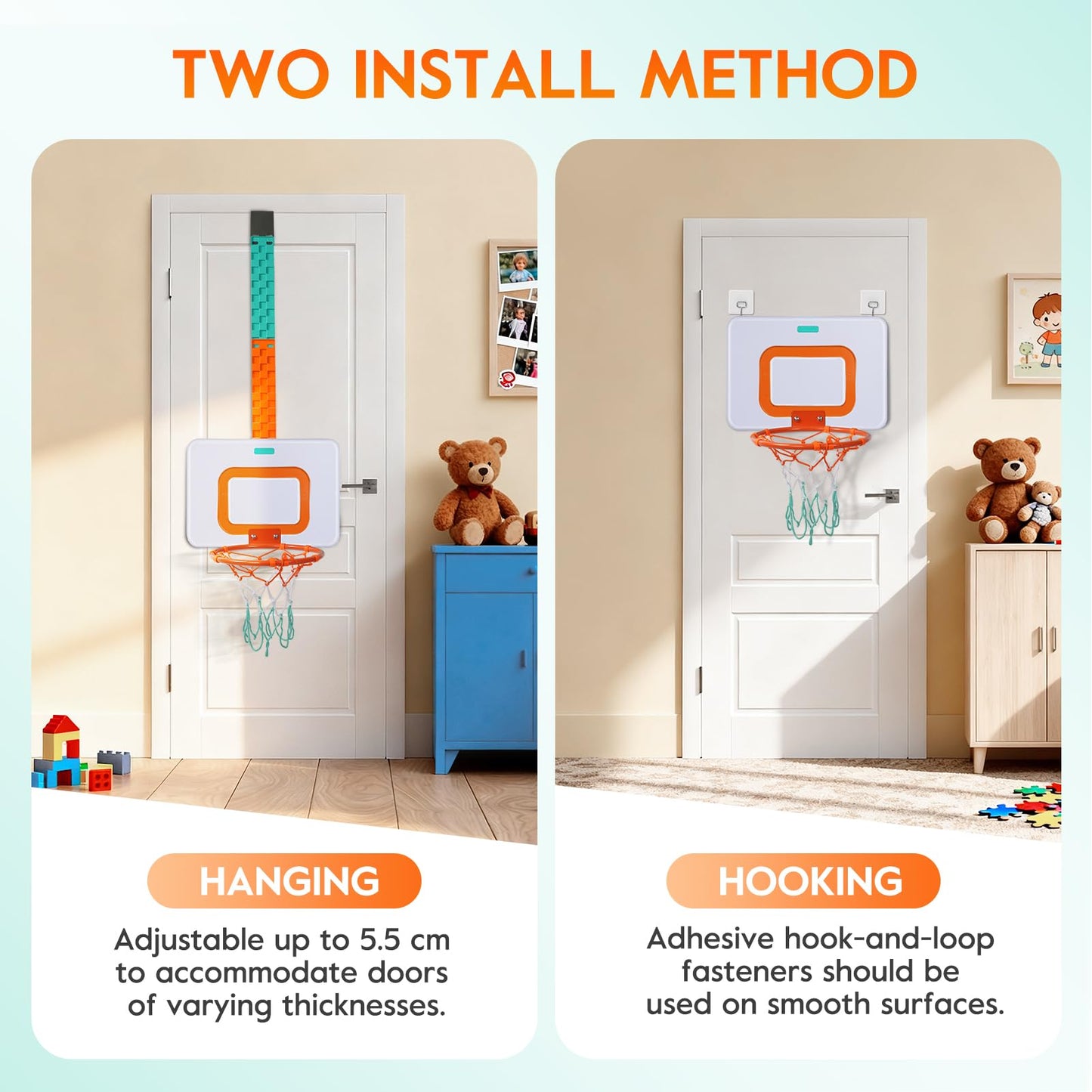 CYFIE Adjustable Basketball Hoop Toys Toddler, Indoor/Outdoor Hanging Basketball Hoop with Sturdy Backboard & 3 Balls, Basketball Toys for Adults Boys Girl Teens Age 3 4 5 6 7 8 9 10+