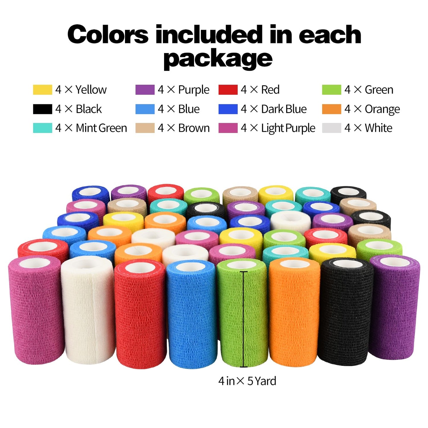 48pcs Self Adhesive Bandage Wraps, 4in 5 Yards, Multicolor