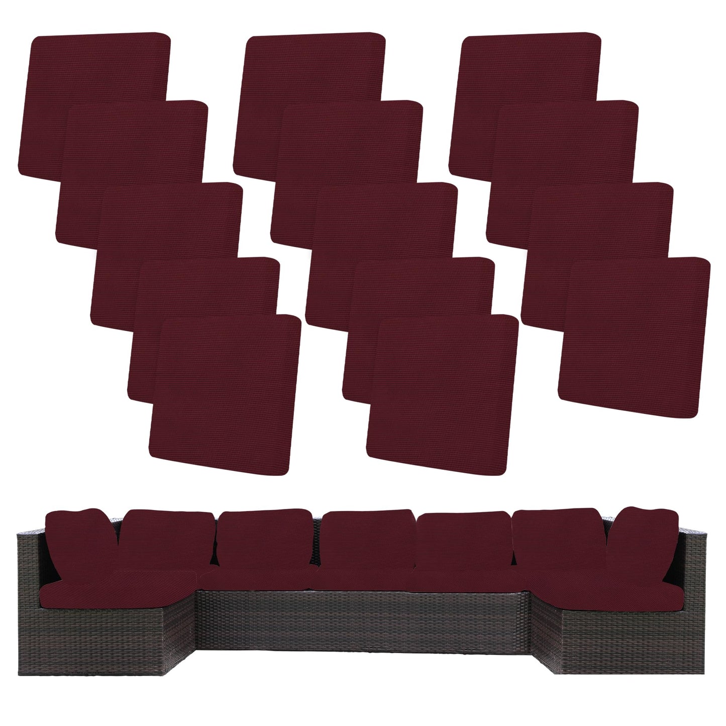 14Pcs Stretch Patio Cushion Covers,Outdoor Couch Covers Replacement,Outdoor Couch & Sofa Slipcovers,for Patio Furniture Cushion Covers,Washable Reusable Furniture Protector (Wine red,Cover Only)