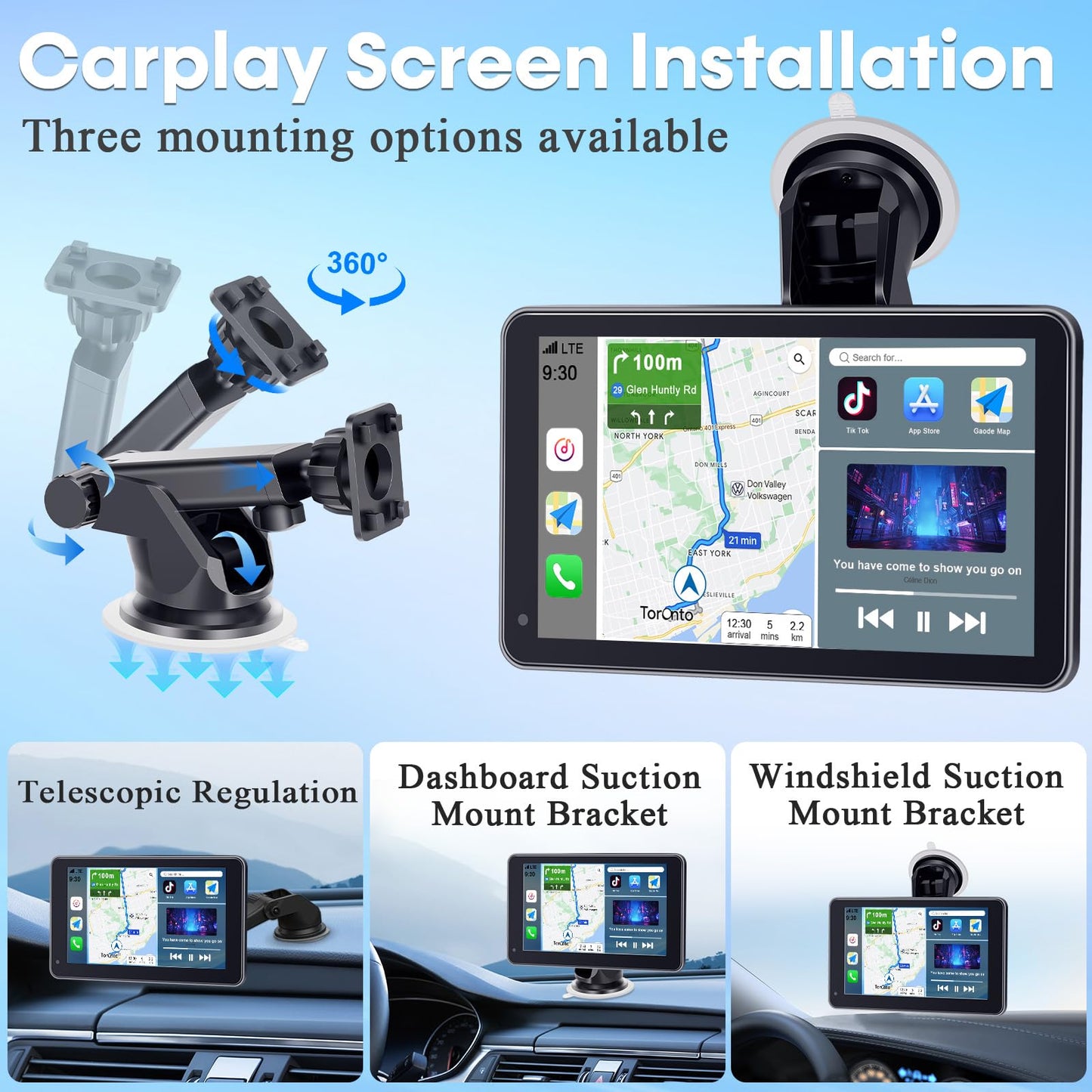 Carplay for Apple Portable Car Screen: Easy Setup 7 Inch Android Auto - Wireless Car Play Touchscreen with GPS Navigation,Bluetooth, FM,Mirror Link,Siri