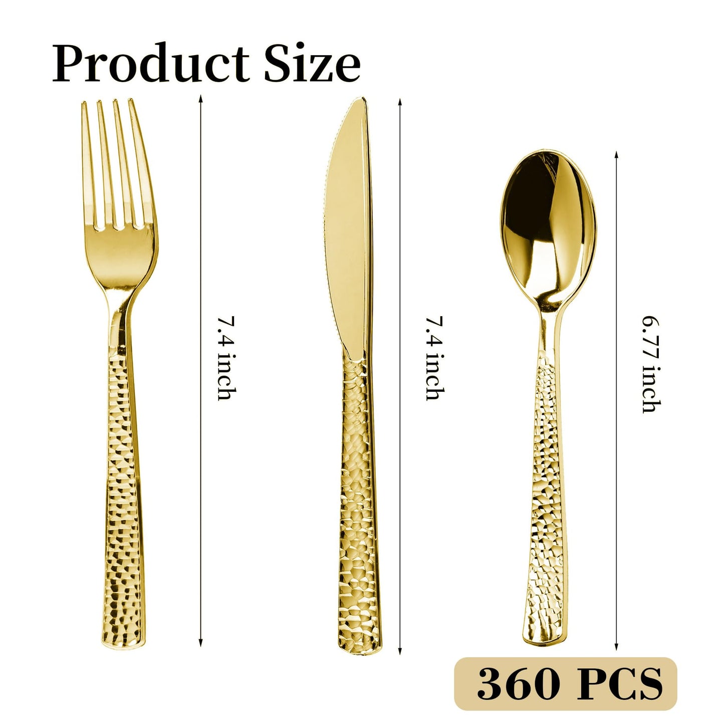 Pryntono 360PCS Gold Plastic Silverware, Heavy Duty Plastic Cutlery Set, Disposable Utensils, 120 Forks, 120 Spoons and 120 Knives for Party, Wedding and Events