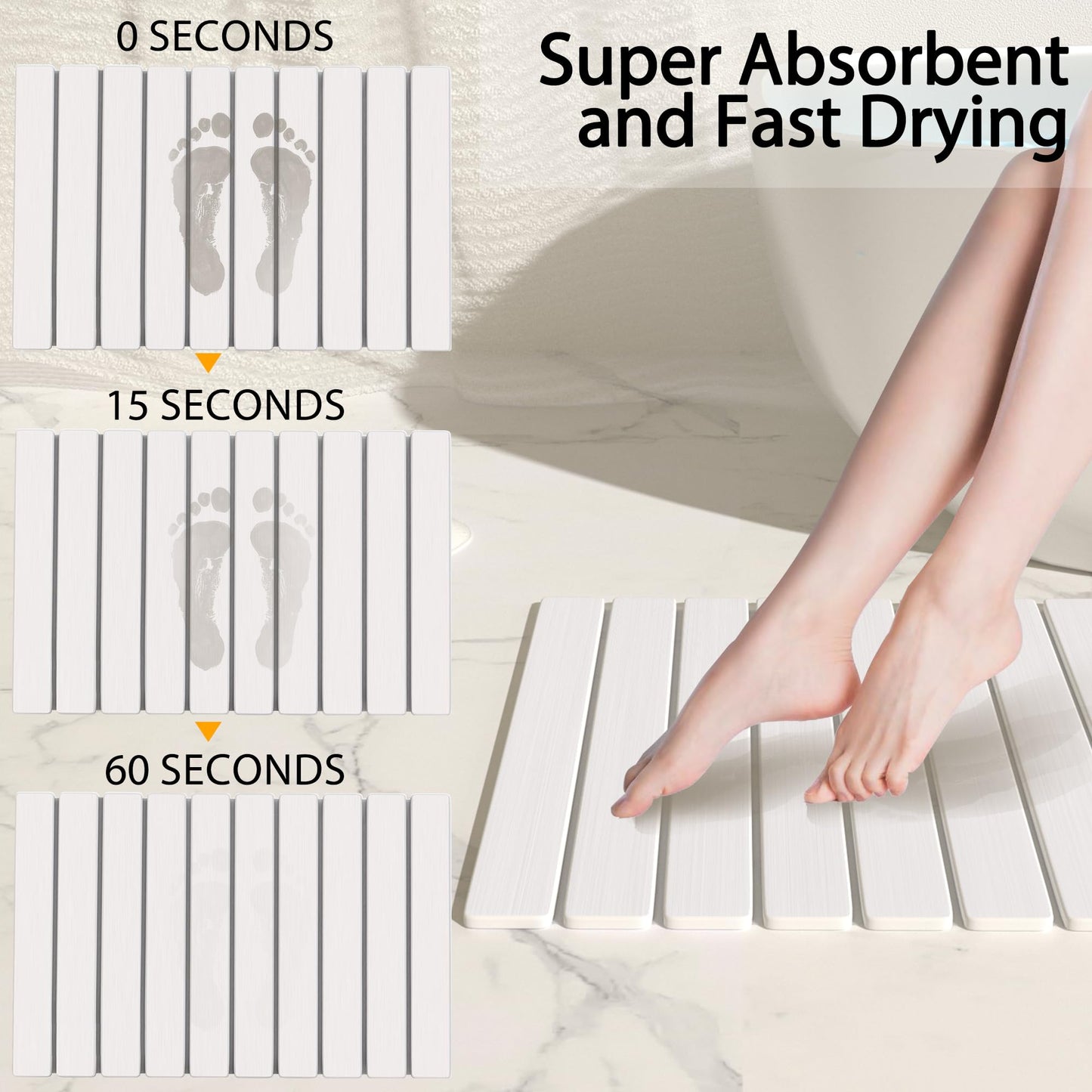 Foldable Stone Bath Mat 60x39cm | Quick-Dry Diatomaceous Earth Bath Rug with PVC Anti-Slip Base | Bathroom, Kitchen, Pet-Friendly Water Absorbent Mat