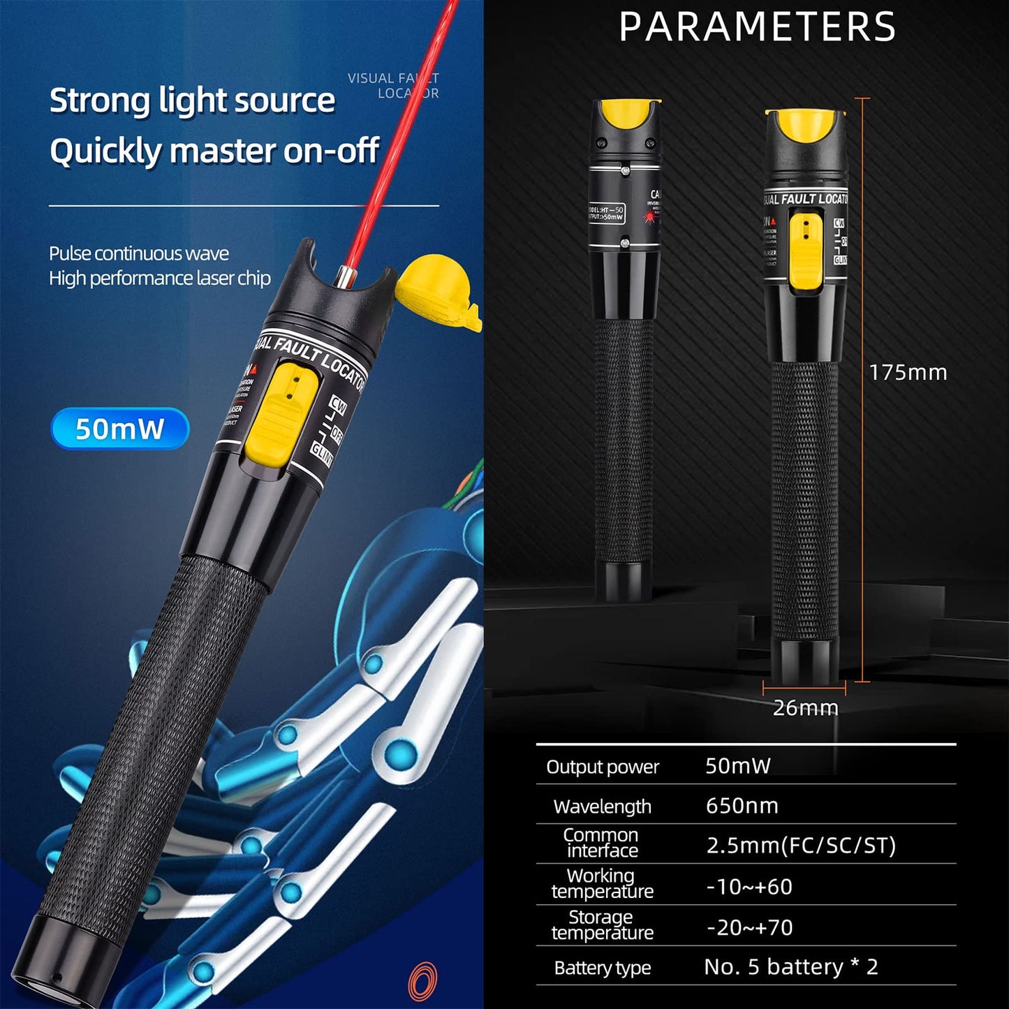 fyboptwu - Fiber Optic Cable Troubleshoot Kit - VFL-50 Visual Fault Locator &1pc FC to LC Adapter & 1pc LC, SC, ST, FC Coupler & 3 Short Patch Cords